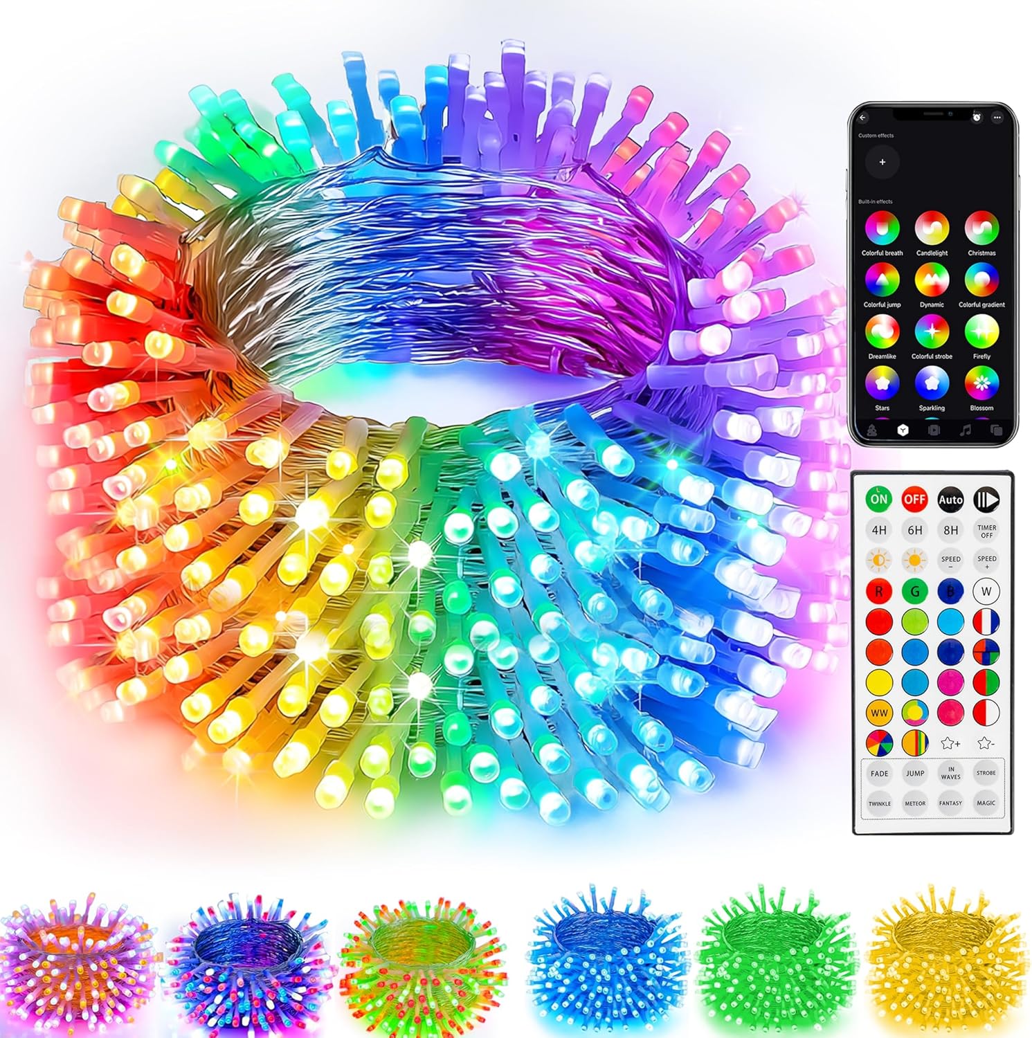 TW SHINE Smart Christmas Lights, 100 LED 33FT Color Changing Halloween String Lights Clear Wire with Remote & APP, Waterproof RGB Christmas Tree Light for Outdoor Indoor Decorations