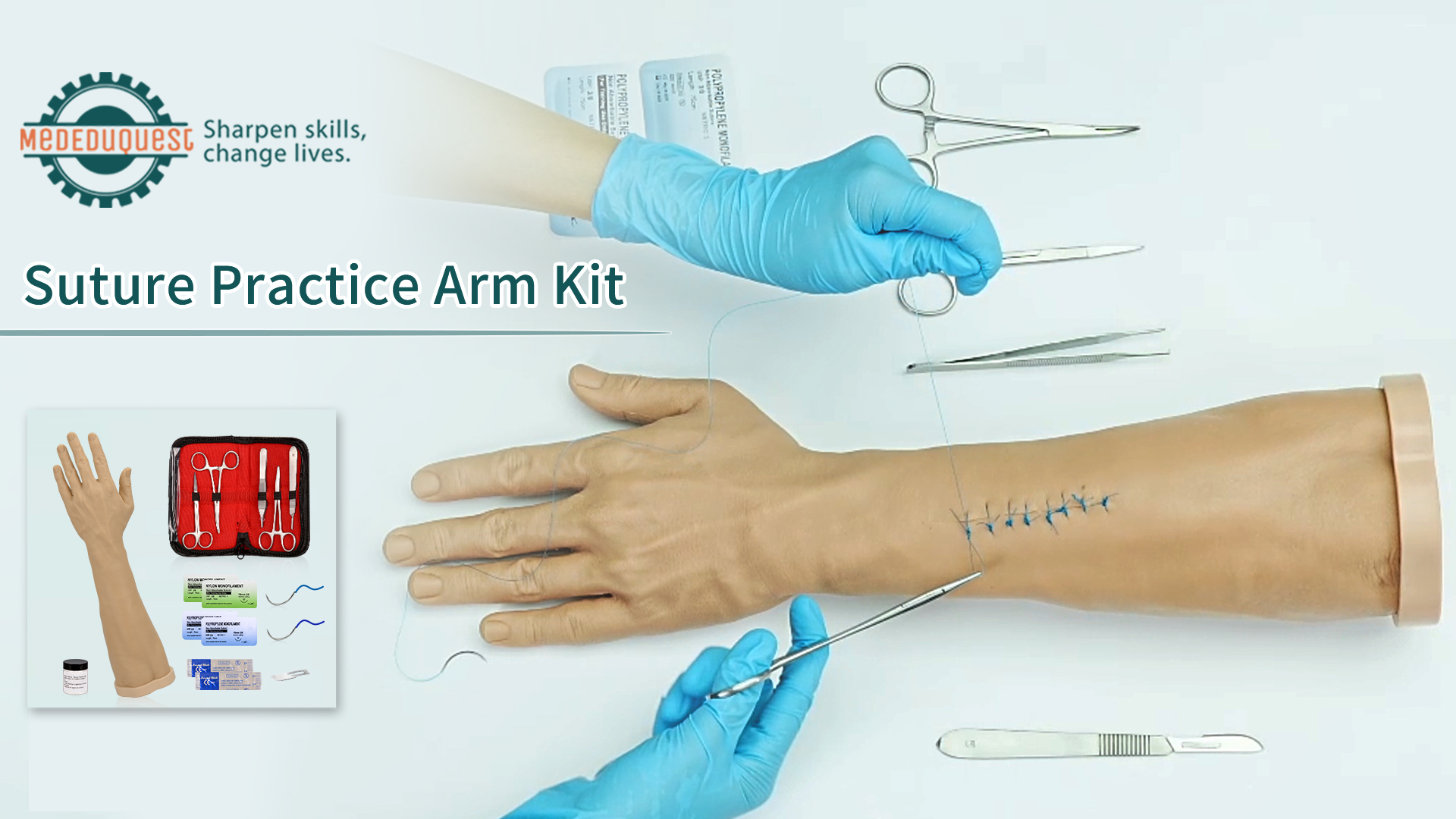 Image of Suture Practice Kit for Medical Students, Silicone Suture Arm, Reusable Wound Practice Suturing Kit for Nursing, Veterinary, Surgical Training, Education Only