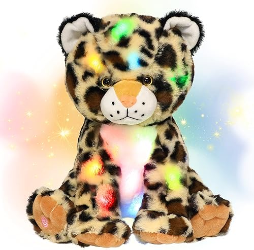 Hopearl - Leopardo de peluche con luces LED, flexible, animales de la selva con luces de noche que brillan en la oscuridad, para festival,