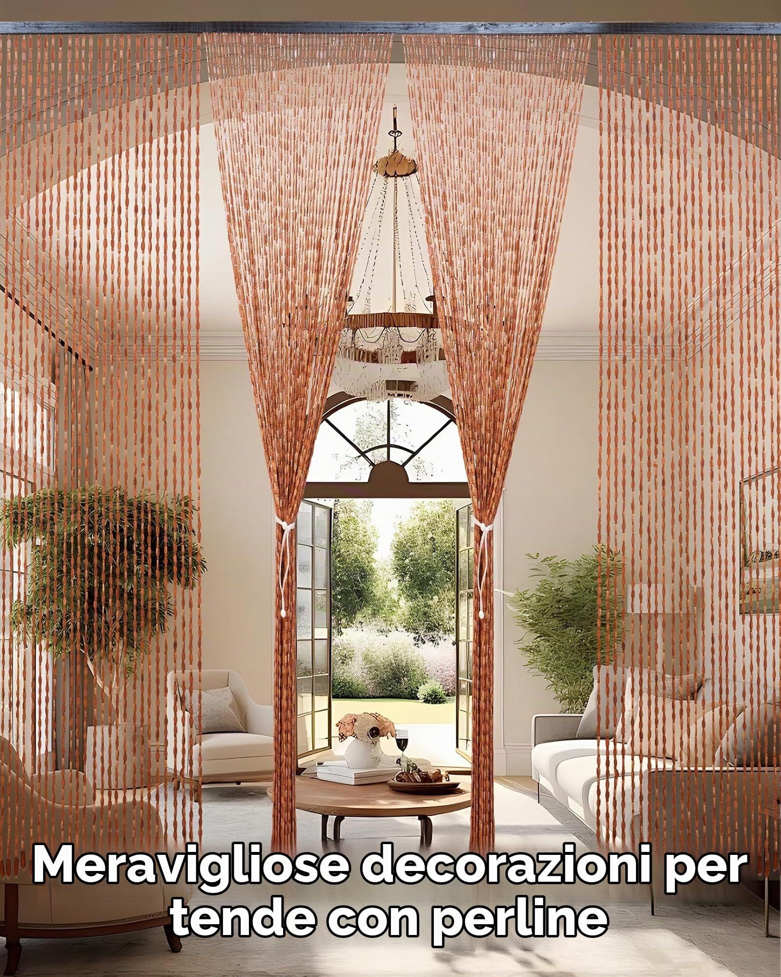 Tenda Ezcasch con perle in legno, 90x195 cm, 52 fili, marrone, stile retro, realizzata a mano, protezione insetti, per camera da letto, roulotte, campeggio