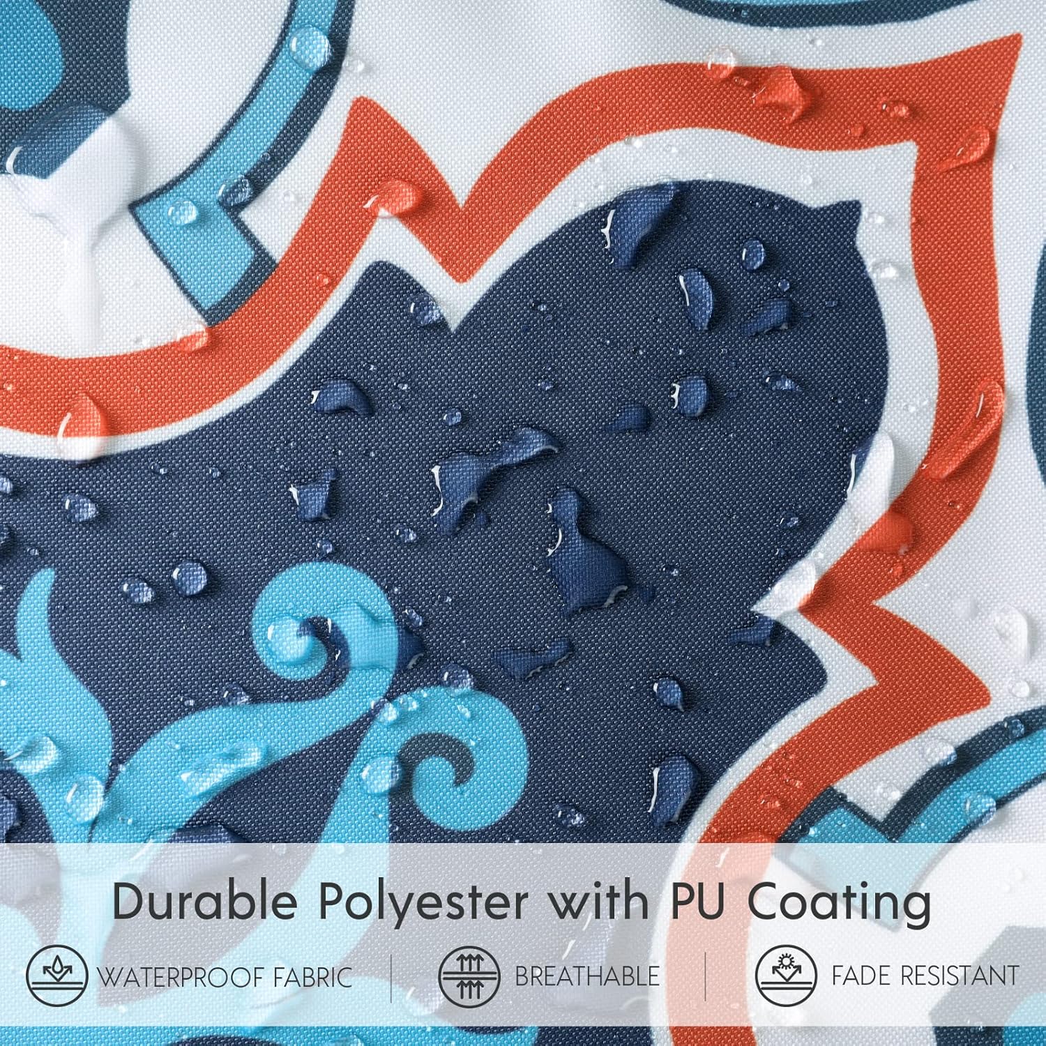 Phantoscope Set of 4 Outdoor Waterproof Throw Decorative Pillow Cover Geometric Boho Farmhouse Pillows Cushion Case for Patio Furnitures Tent Sunbrella, Blue and Orange 18x18 Inches - Image 3