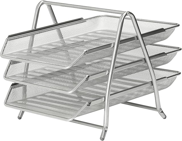 Osco Mesh Letter Tray 3-Tier Scratch-resistant Stackable Front-load Portrait Foolscap Silver Ref 3TT S