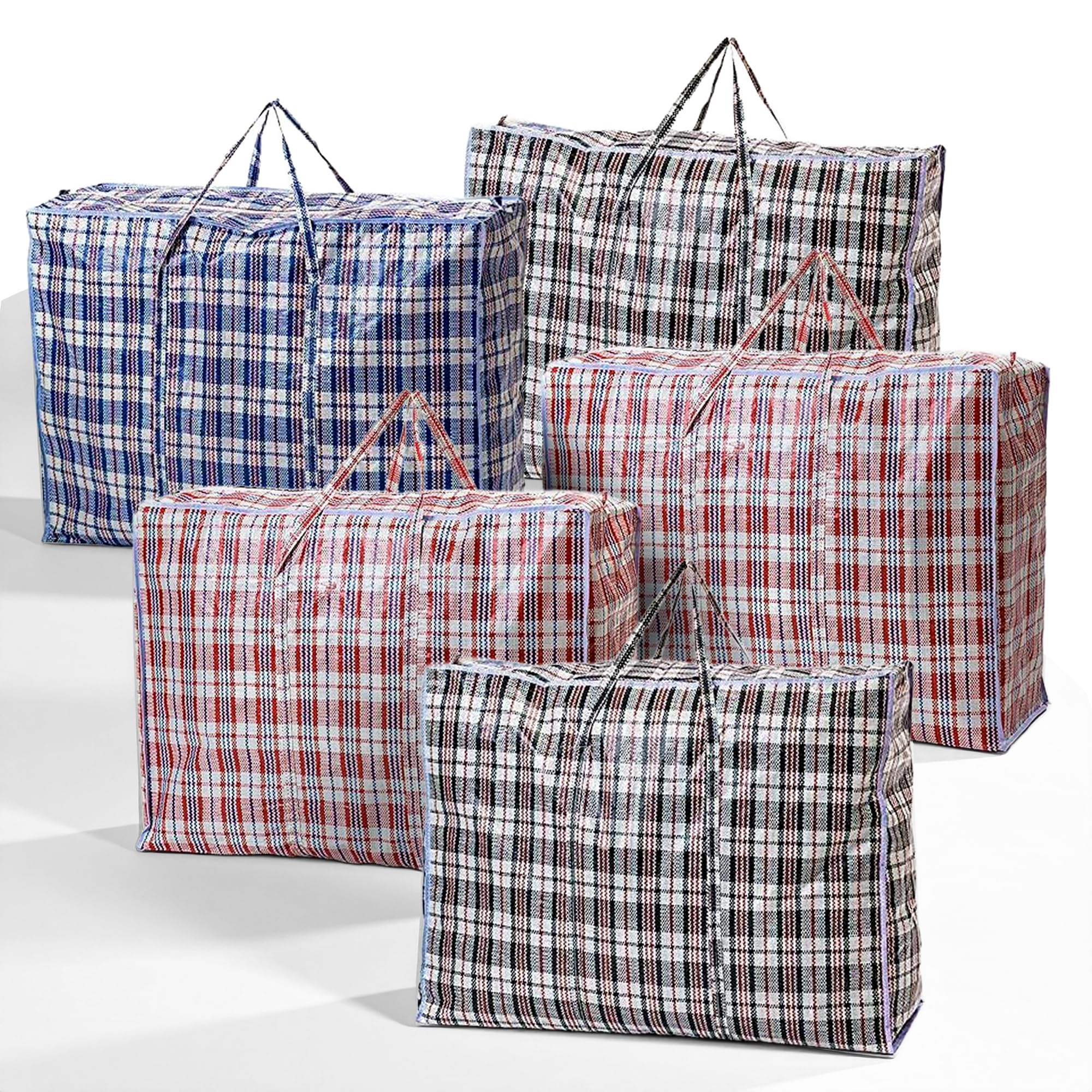 Evokk EXTRA LARGE Strong and Durable Laundry Bags | Pack of 5, Ideal for Laundry, Moving House Shopping-Storage, Reusable Store Zip Bag,Red, Black, Blue (Pack of 5, 60L x 50W x 25H)