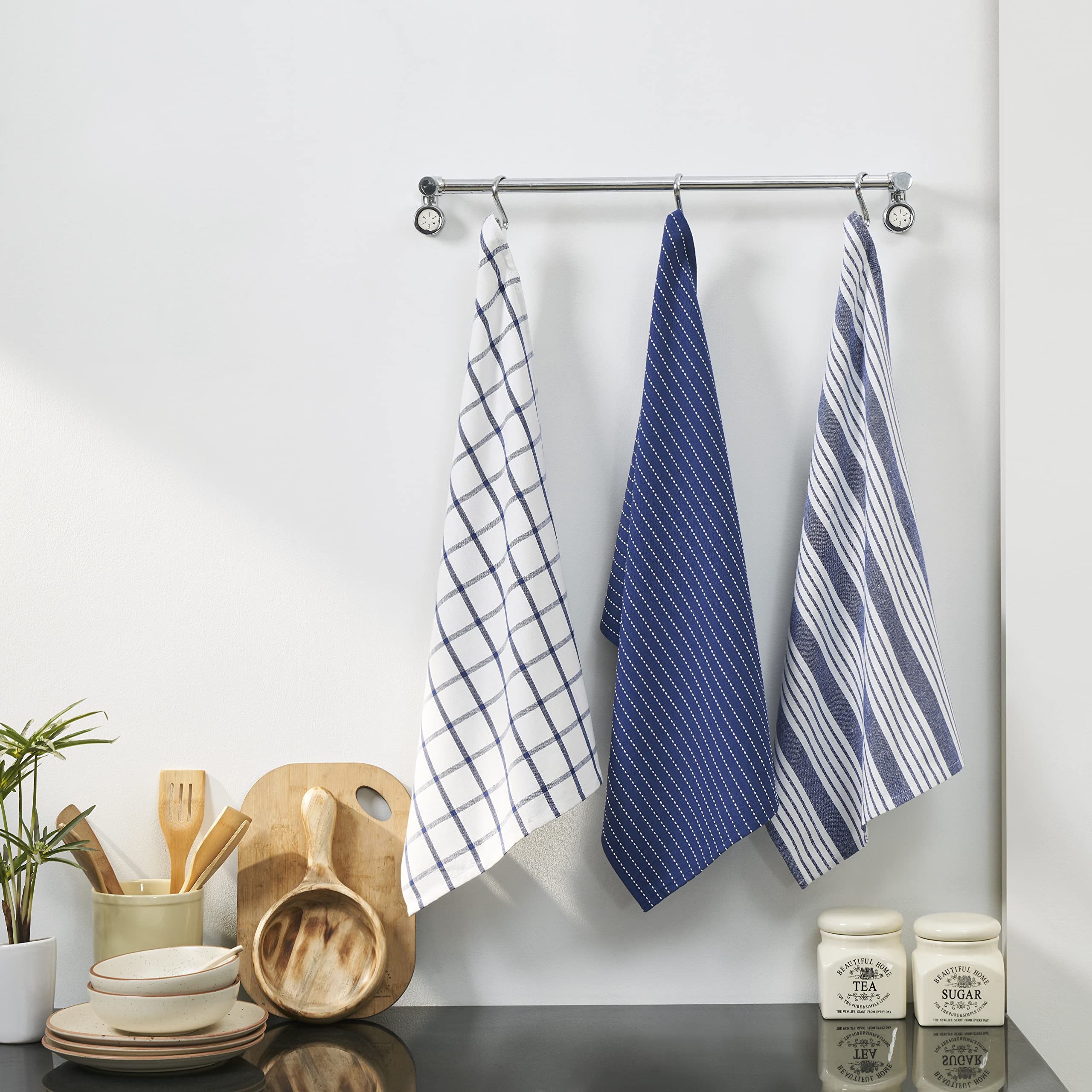 Penguin Home Set of 3 100% Cotton Kitchen Towels, Eco Friendly Sustainable Tea Towels Stylish with Different Pattern, Size - Image 3