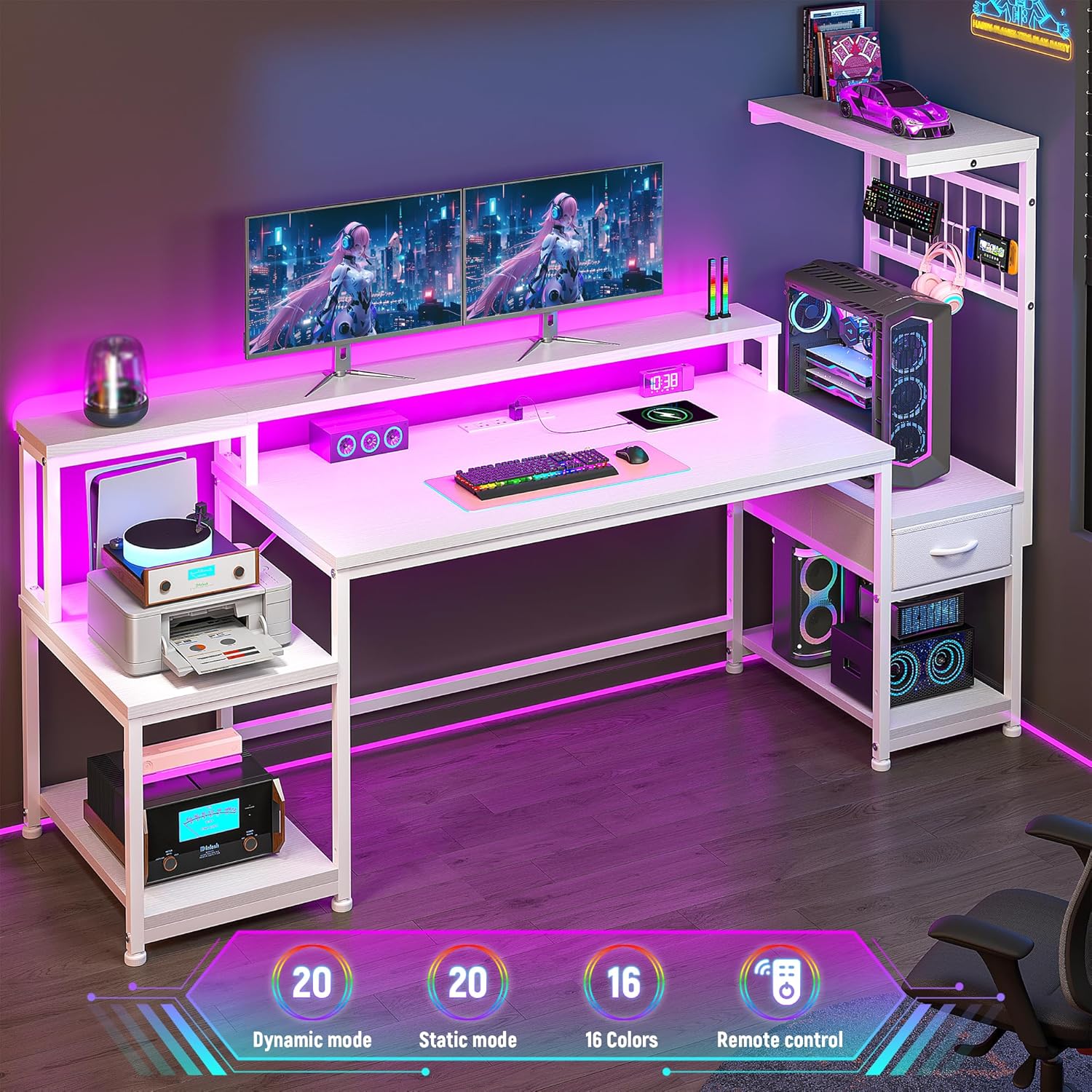 DurayLoly 55" Gaming Desk with LED lights and monitor stand
