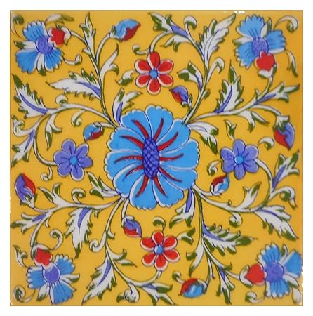 SHIVKRIPA BLUE ART POTTERY Ceramic Decorative Handmade Tiles (Multicolour, 15 x 15 x 0.5 cm) -10 Piece