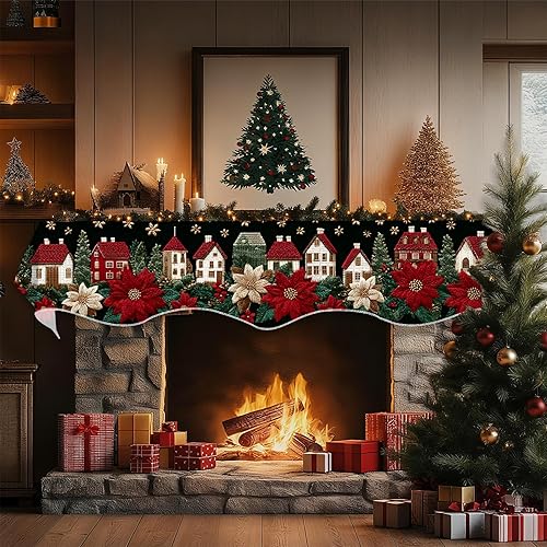 Miniatura 3 de Bufanda de Navidad para chimenea, cubierta decorativa para Navidad, invierno, mantel superior (ciudad de Navidad, 70 pulgadas de largo x 17 pulgadas