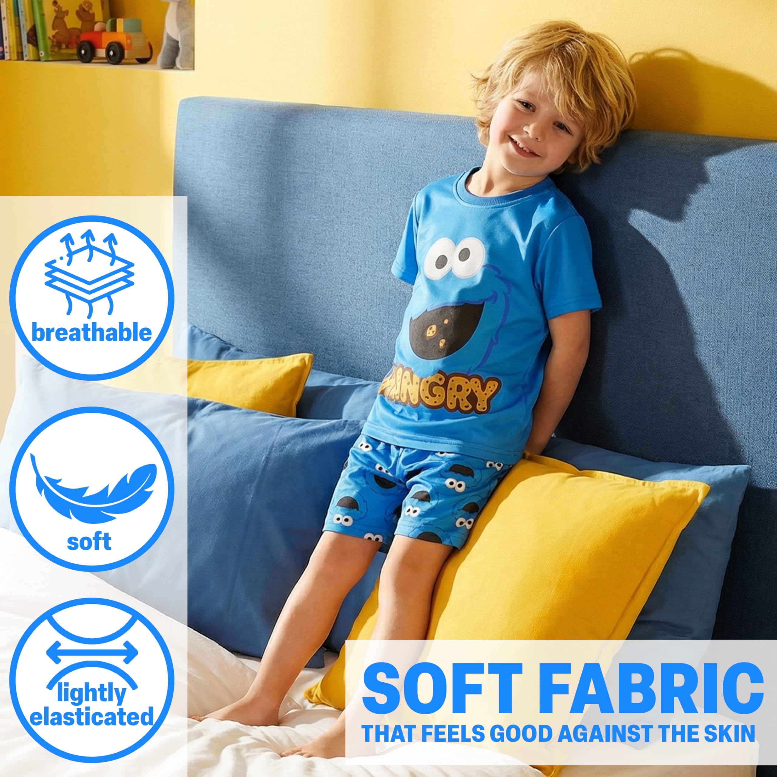 Get Trend Barrio Sesamo Pijama Niño 1-4 Años, Conjunto Verano de Pijama Corto, Camiseta Manga Corta y Shorts, Ropa de Dormir