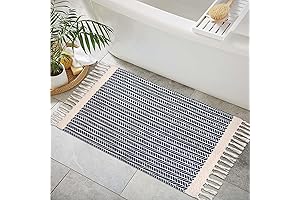 Lahome Boho Bathroom Rugs: Blue and White Farmhouse Charm