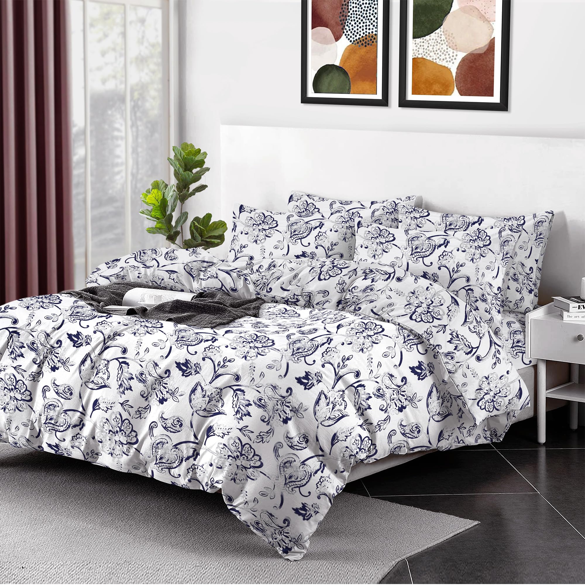 DANYDude 400 Thread Count Floral Printed Pillow Cases Pack of 4 100% Egyptian Cotton Pillow Covers Soft & Machine Washable Printed Pillow Cases 4 Pack Room Decor - Image 7