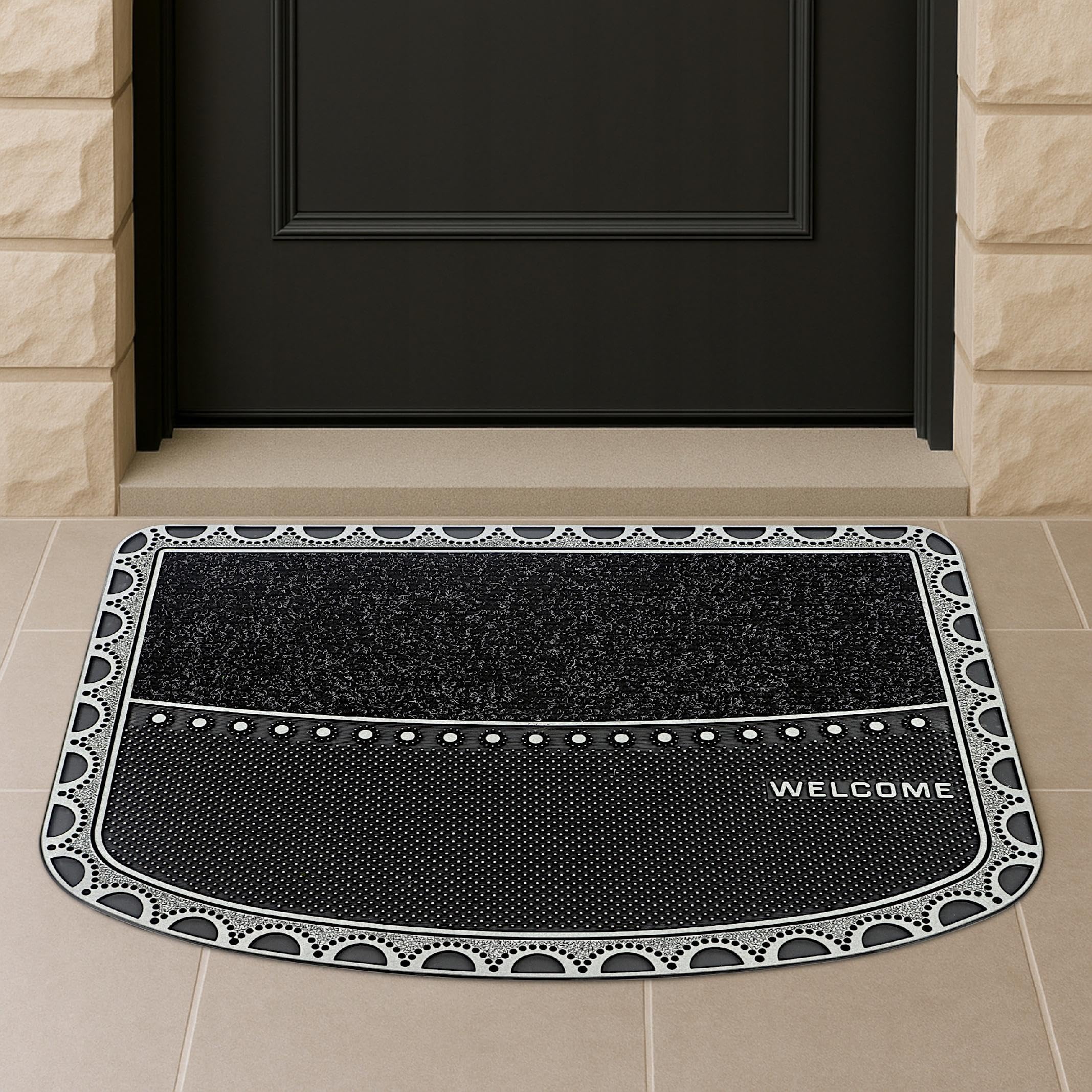 Fußmatte Außen 57x75 cm – stabile Gummimatte mit Doppelstruktur, Schmutzfangmatte mit Fasern & Gummi-Noppen, rutschfest, Wetterfest, Türmatte - Türvorleger Silver Langfristig Haltbar