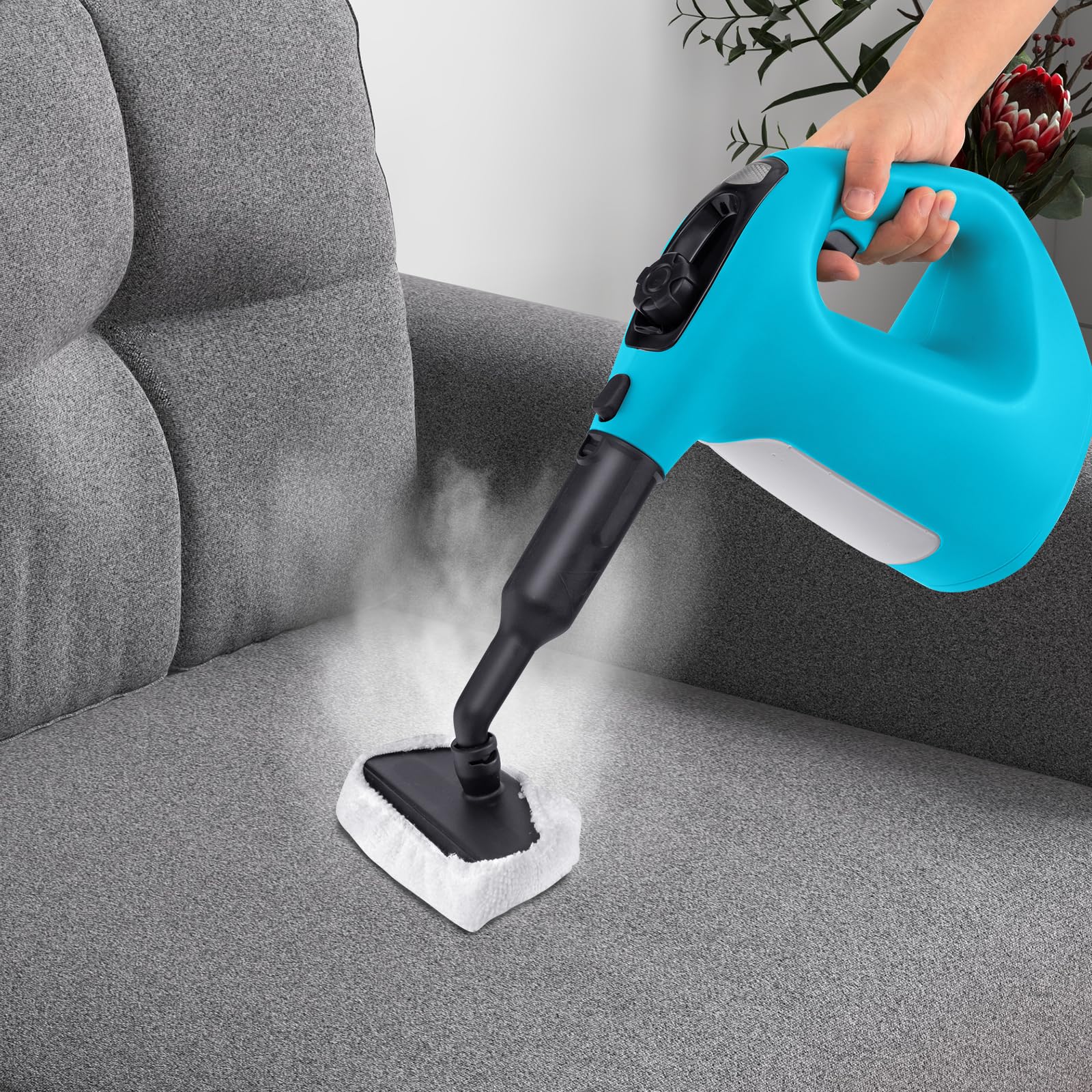 SOARS limpiador a Vapor con 14 Accesorios, Limpiador de Vapor: 2 bar, máx. 125 ℃, Listo en 1 Min, Potente 1500W, Depósito: 400ML, para Alfombras, Suelos y Ventanas (Azul)