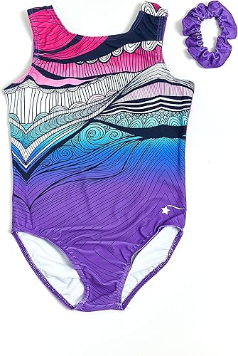 Destira Gymnastic Leotard for Girls, Super Soft Stretch Tank Style Outfit with Matching Scrunchie, Ultimate Comfort and Style