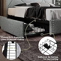 Vista 5 de iPormis Base de cama King con 4 cajones de almacenamiento, base de cama tapizada con puertos tipo C y USB, base de carga con respaldo y cabecera