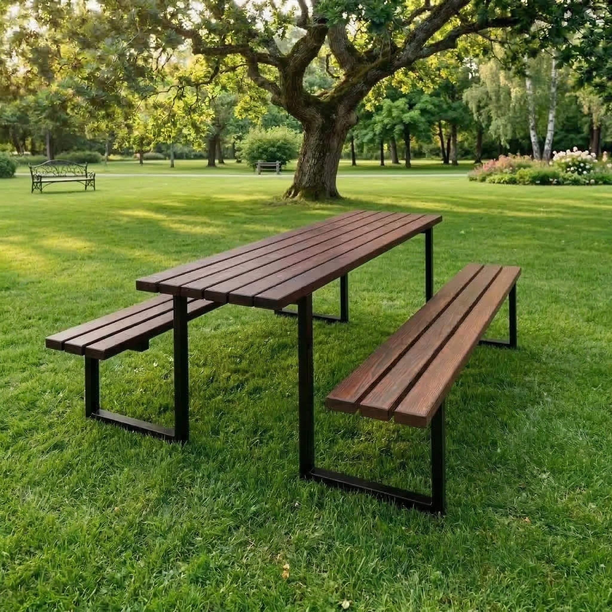 REKORD Tavolo da Picnic Massiccio Atlas Set Tavolo e Panche in Legno e Acciaio 170x169x75cm Tavolo da Giardino Stabile 6-8 Persone Resistente alle Intemperie Robusto - Palissandro