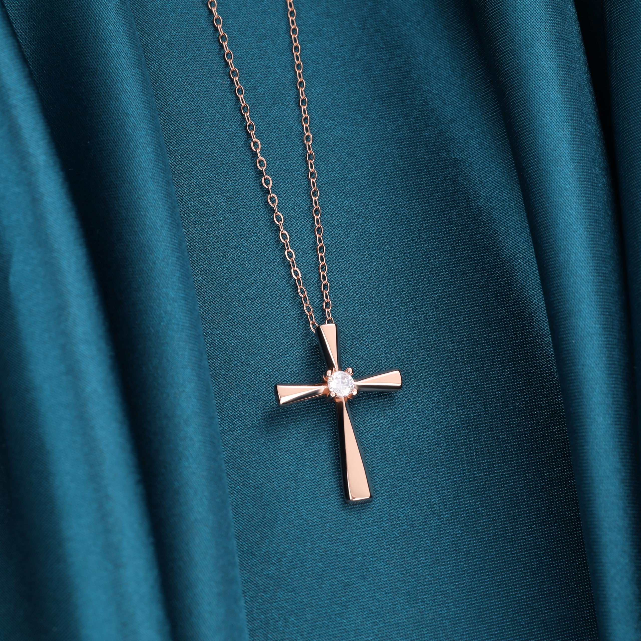 GAVU Collana Argento 925 da Donna con Croce Cristiana, Collana Punto Luce Donna, Ciondolo Croce Argento con Diamante di Zirconia Cubica