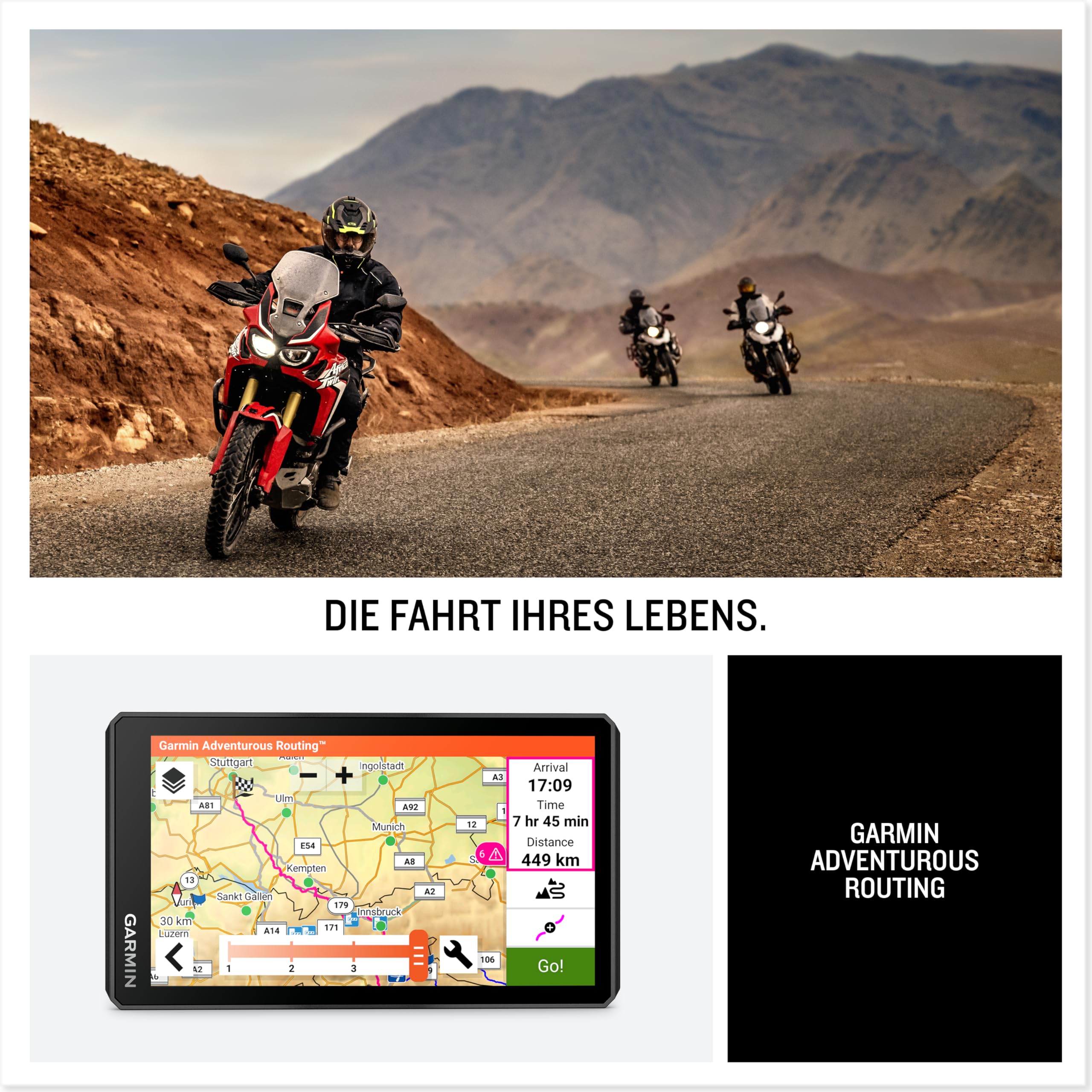 Garmin zūmo XT2 – wasserdichtes Motorrad-Navi für On- & Offroad mit ultrahellem 6“ HD-Touchdisplay und vorinstallierter EU-Karte, mit Adventurous Routing, Satellitenbildern, Schwarz