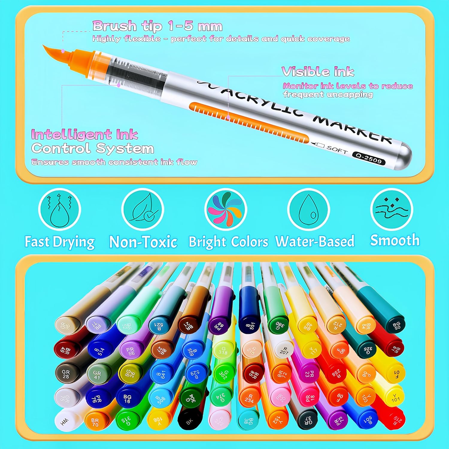 Acrylic Paint Markers Set, Direct Liquid Acrylic Paint Pens with Brush Tip, Opaque Acrylic Paint Pens for Rock, Wood, Glass, Canvas & More, Premium Art Supplies for Artists, Crafters & DIY(60)