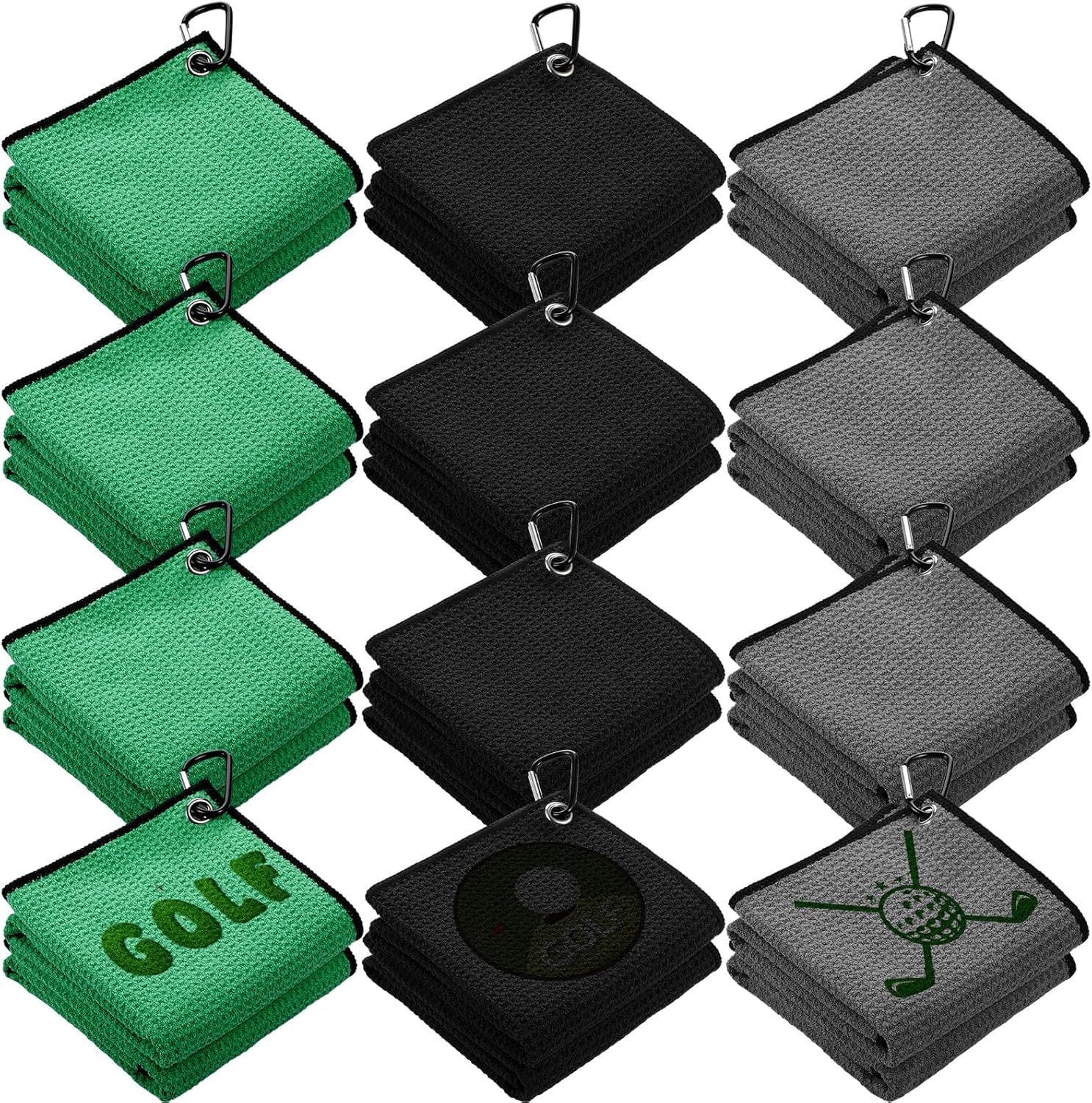 Batiyeer Golf Towel Bulk for Golf Bags 16'' x 16'' Microfiber Fabric Towel with Clip Waffle Pattern, Fitness, Camping, Hiking, Yoga