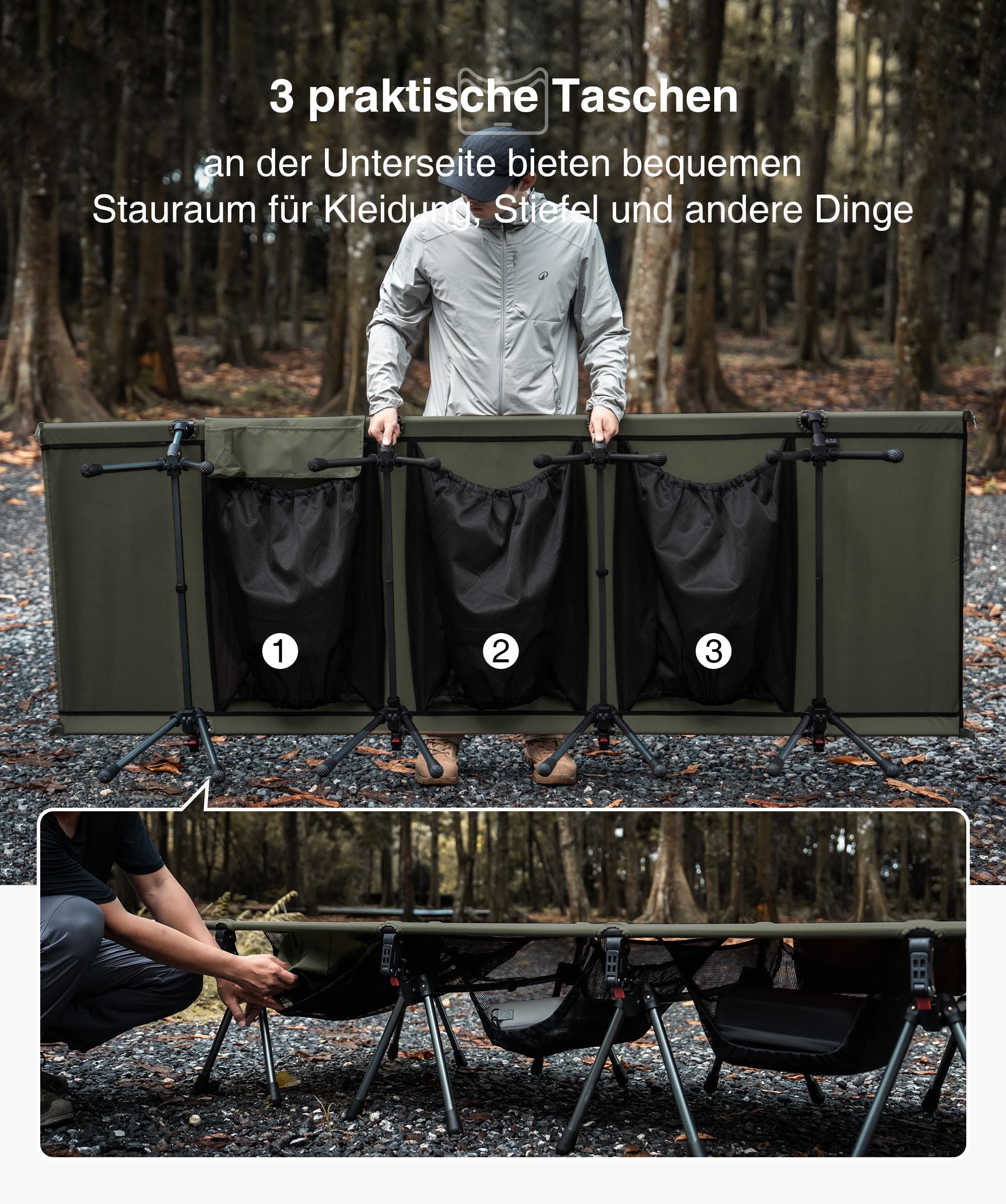 OneTigris SUPRATIROS Lit de camp pliable XXL portable et léger jusqu'à 180 kg pour tente, extérieur, voyage, jardin, bureau (220 x 80 cm)