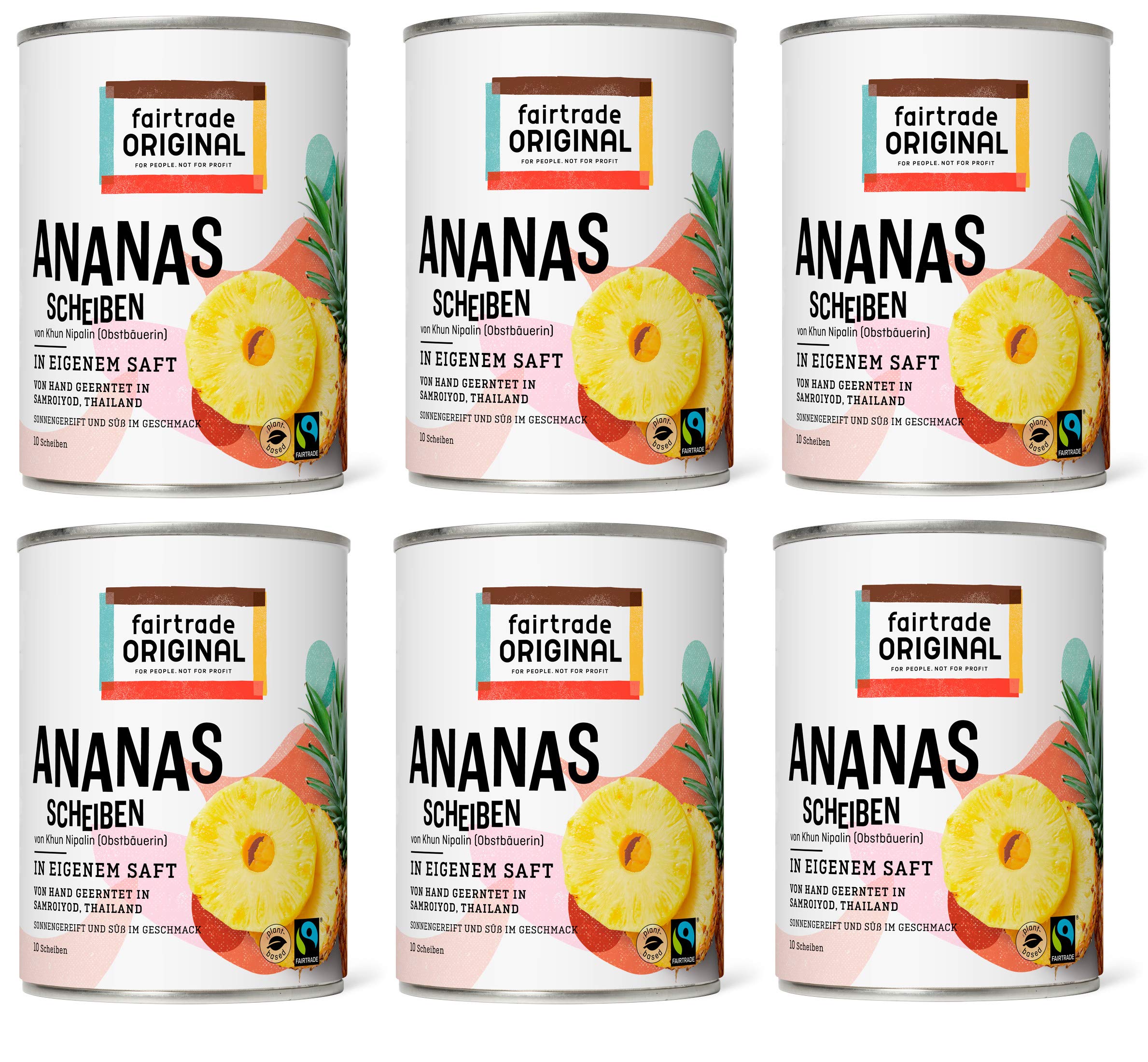 Ananas in Dosen von Fairtrade Original | 560 g Ananasscheiben in eigenem Saft | 10 Ananas Scheiben ohne Zucker | Sweet Pineapple | Dosen Ananas Fair Trade und natürlich (6 Dosen (560g))
