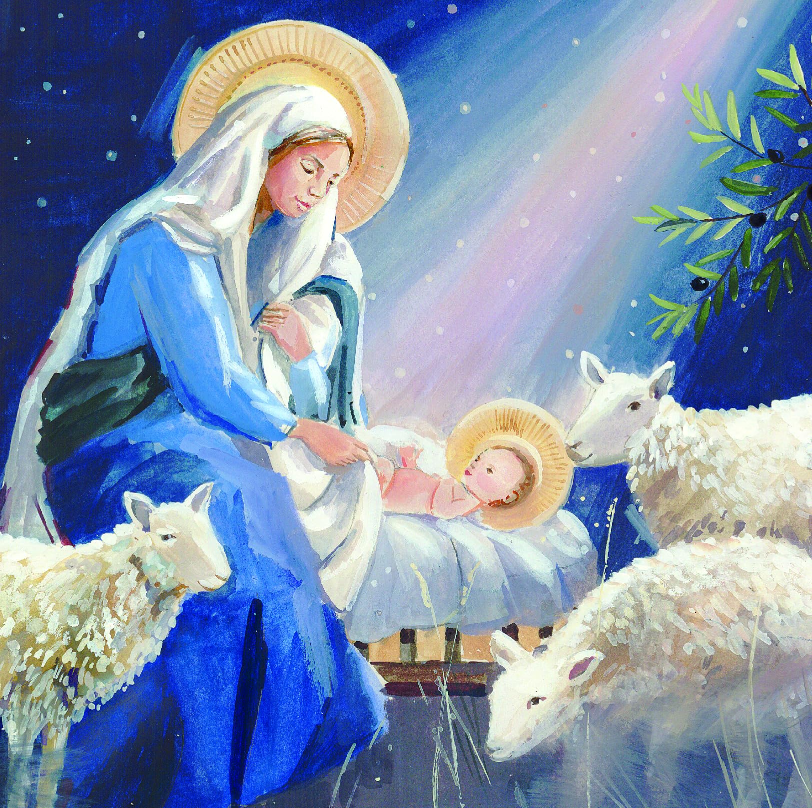 Traditional Religious Art Charity Christmas Cards - Premium Board - Eco-Friendly - Pack of 6 Cards with Envelopes (Jesus and Mary at the Crib)