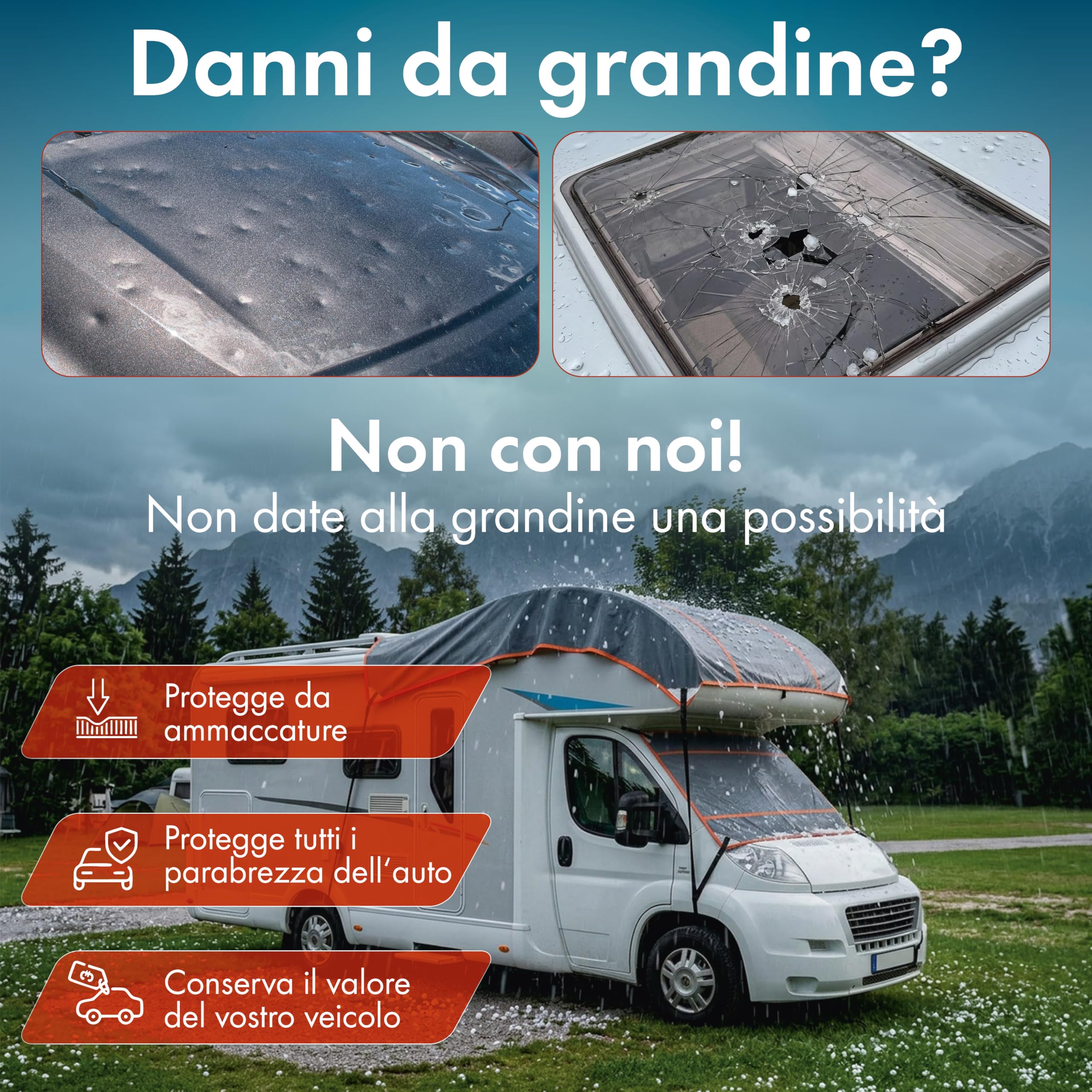 WALSER Protezione grandine camper/caravan Perma Protect, garage antigrandine misura universale, telo protezione veicolo ricreazionale - misura L (350 x 290 cm) grigio