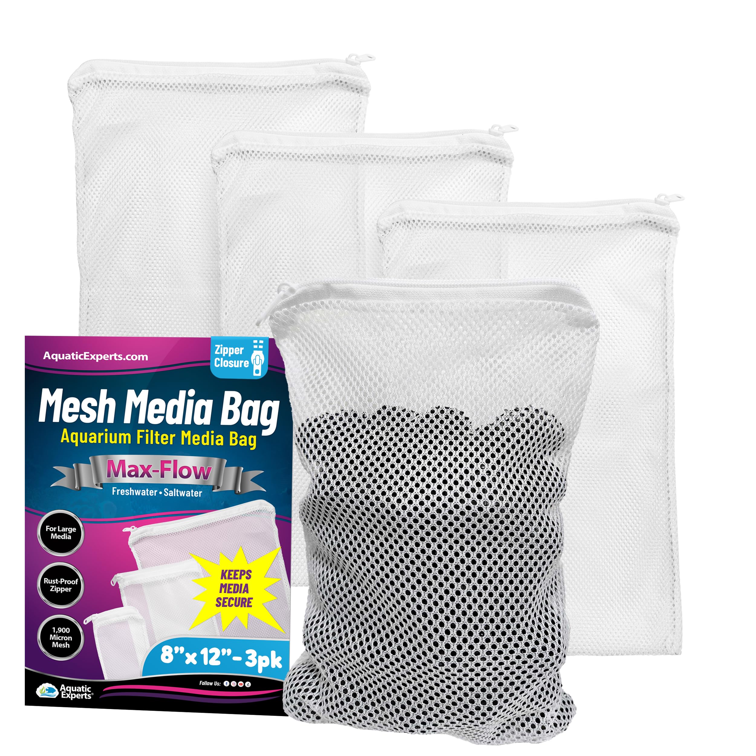 Aquatic Experts Max Flow Filter Media Bag - Durable Filter Bags for Fish Tank, Secure Aquarium Media Bag with Drawstring, Media Bags for Aquarium and