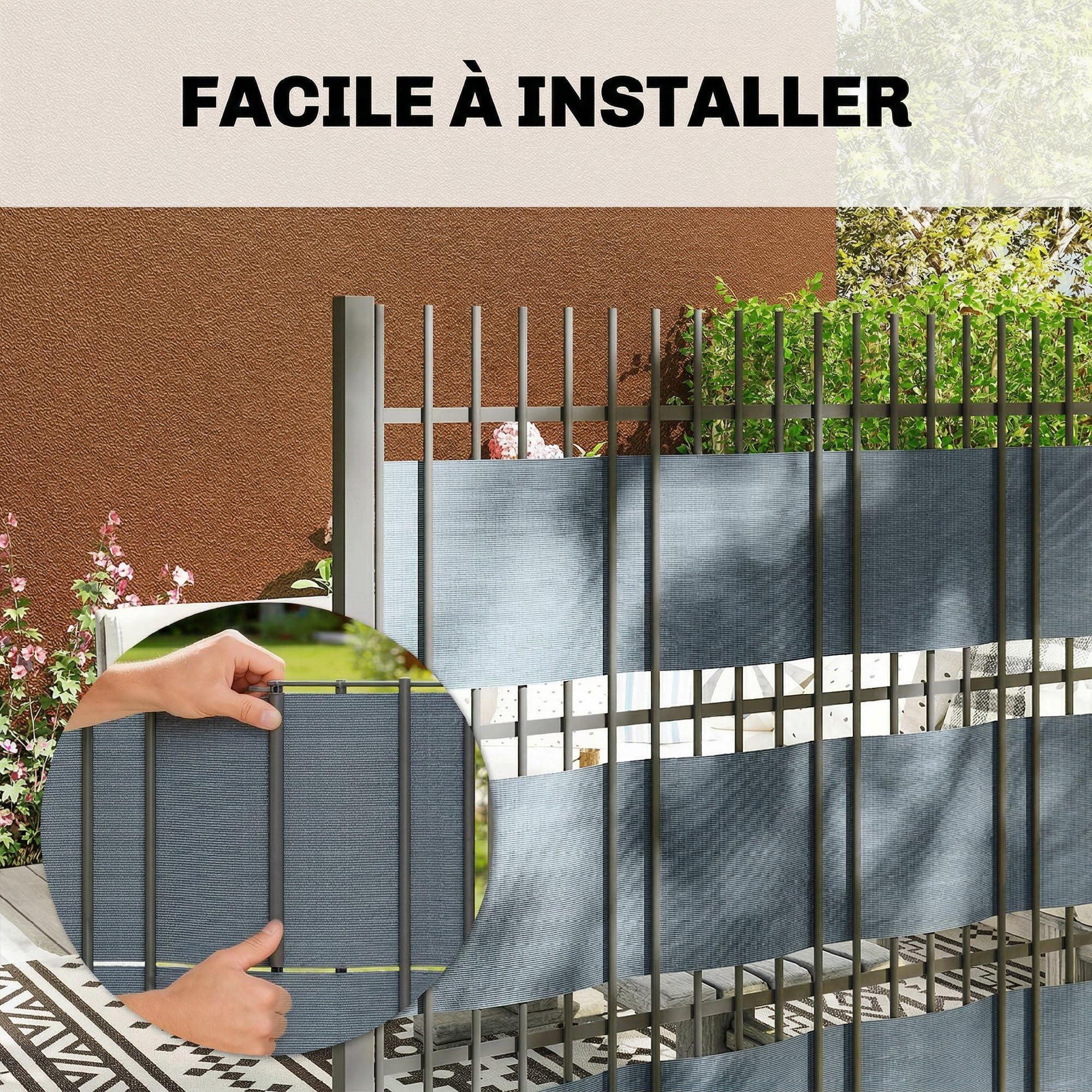 Outsunny Brise-Vue PVC Rouleau Occultant 140m 450g/m² 120 Clips Gris