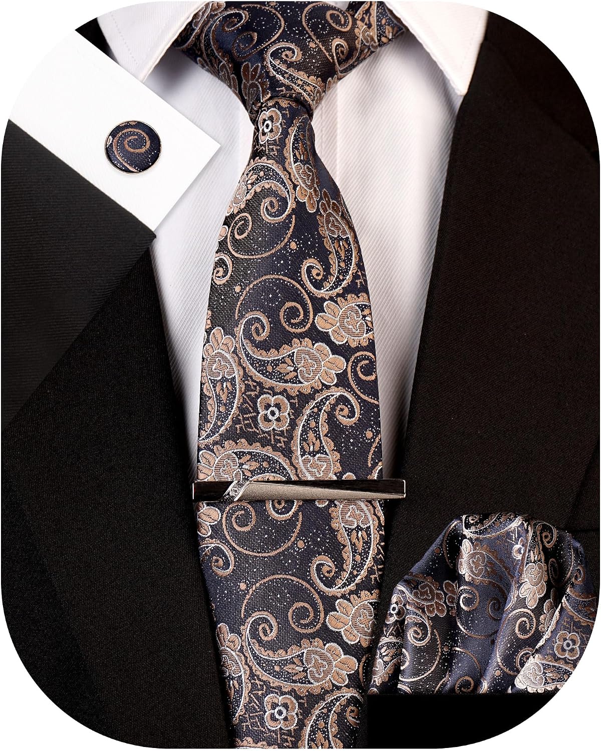 Set Corbata y Accesorios Paisley Clásica 2.75 pulg