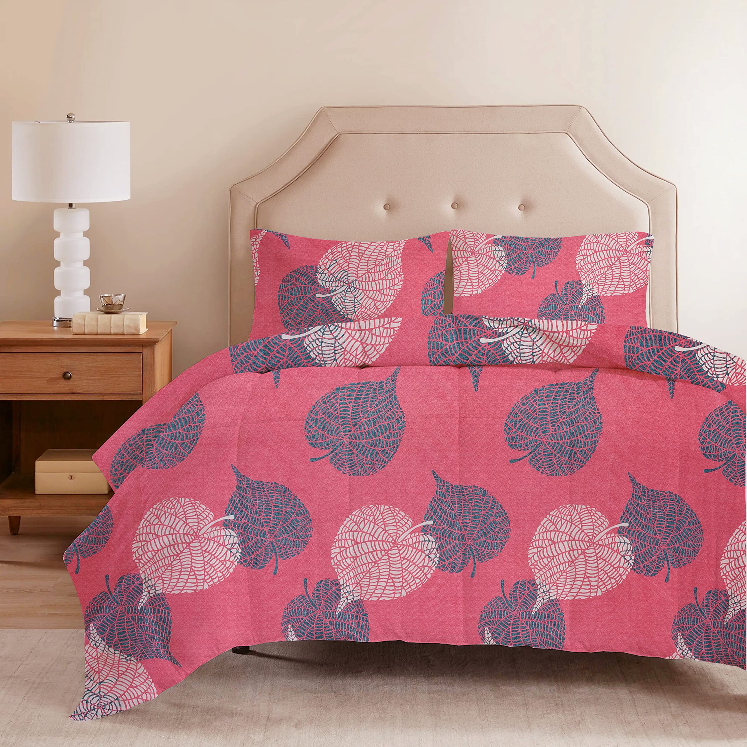 BSB HOME Super Soft Glace Cotton King Size All Season/Mild Winter Comforter Blanket with 2 King Size Matching Free Pillow Covers (Pink & Grey, 90"x100" Inch) -Pack of 3