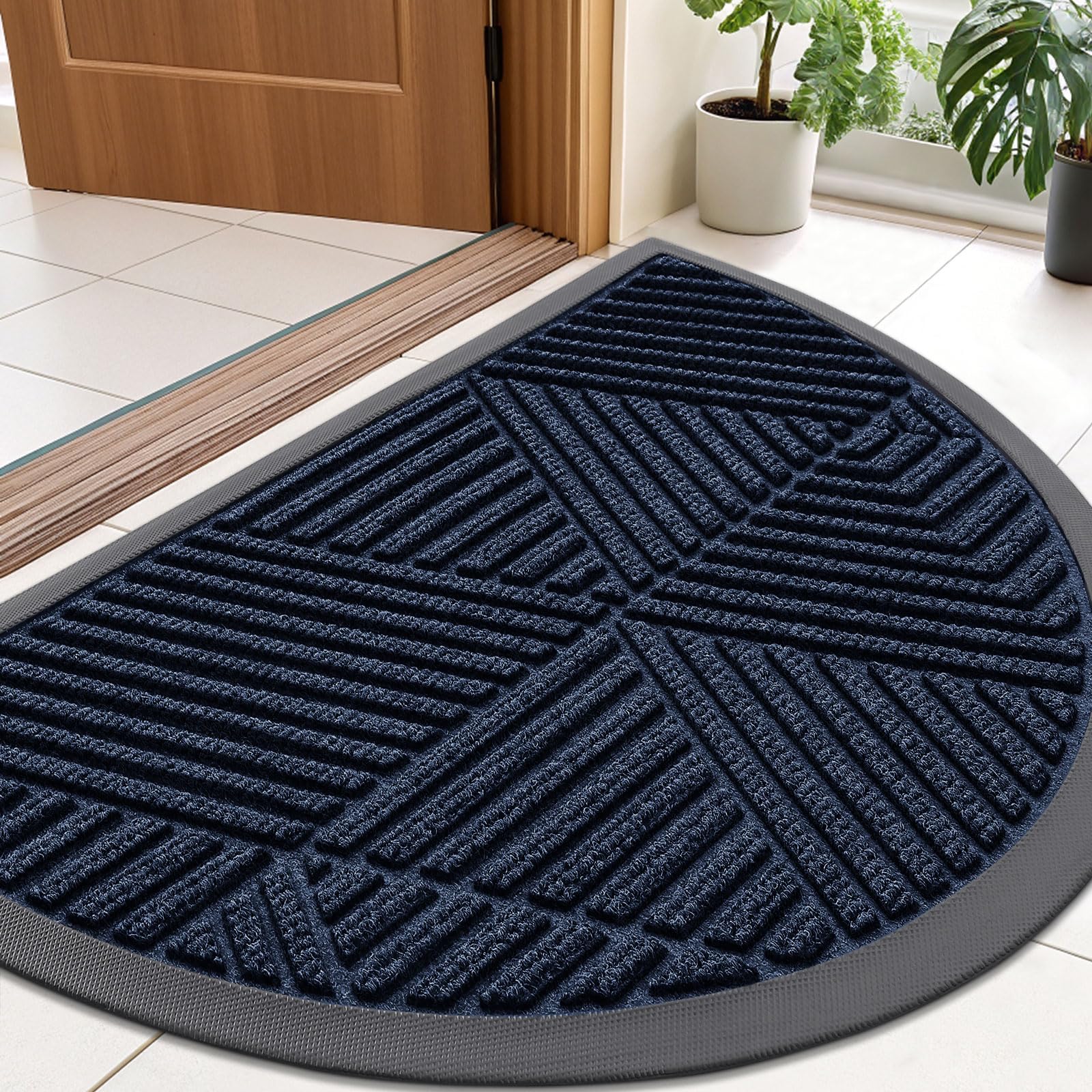 Smiry Half Circle Front Door Mat Outside Entrance, Rubber Doormat, 35x23