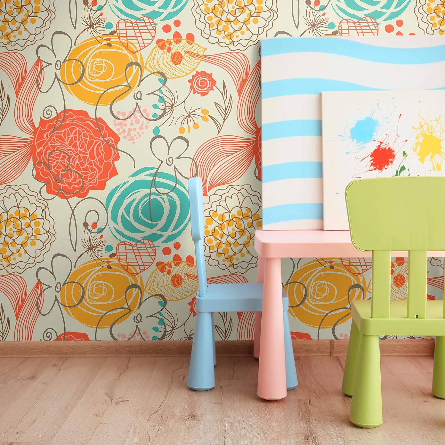 Walls By Me Peel and Stick Red Heart Floral Removable Wallpaper 2097-2ft x 4ft (61x122cm)