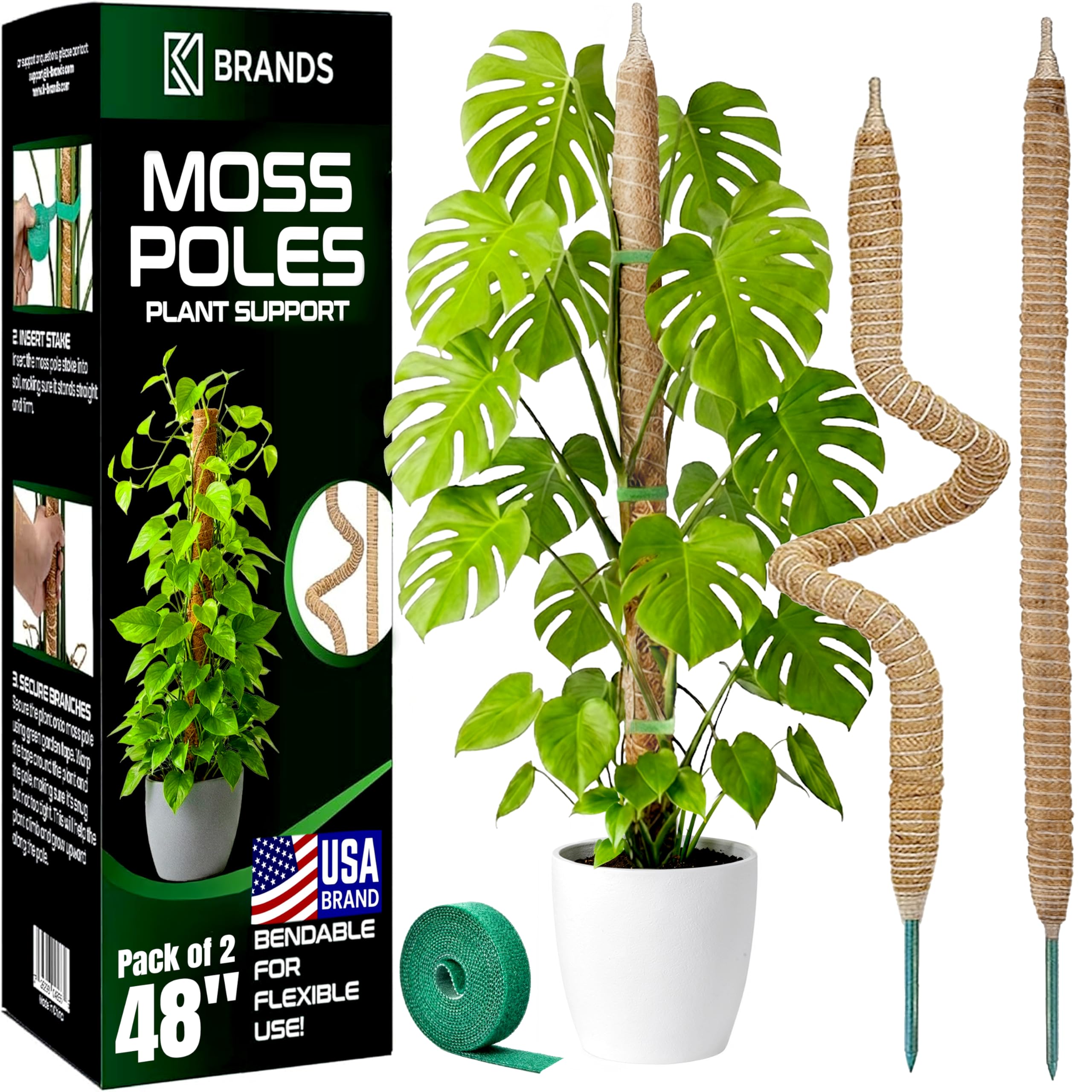 2 Pack 48 Bendable Moss Pole Monstera Plant Support for Climbing Indoor Plants - Stakes for Potted Climbers