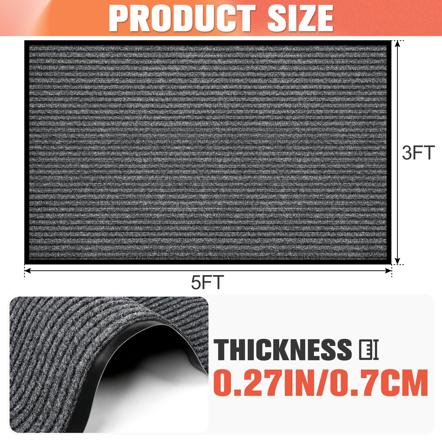 MYFAMIREA Commercial Floor Mat 3' x 5' Extra Large Front Door Industrial Rug Heavy Duty Brush Step Entrance Mat Weather Utility Rug with Non Slip Rubber Backing Low Profile for Entryway, Charcoal Grey — Amazon image 2