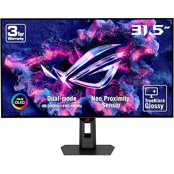 ASUS ROG Strix XG32UCWMG 32 Zoll 4K UHD QD-OLED Gaming Monito | Dual-Modus 4K @ 240Hz FHD @ 480Hz, 0.03ms, Sync-Tech, HDR 400