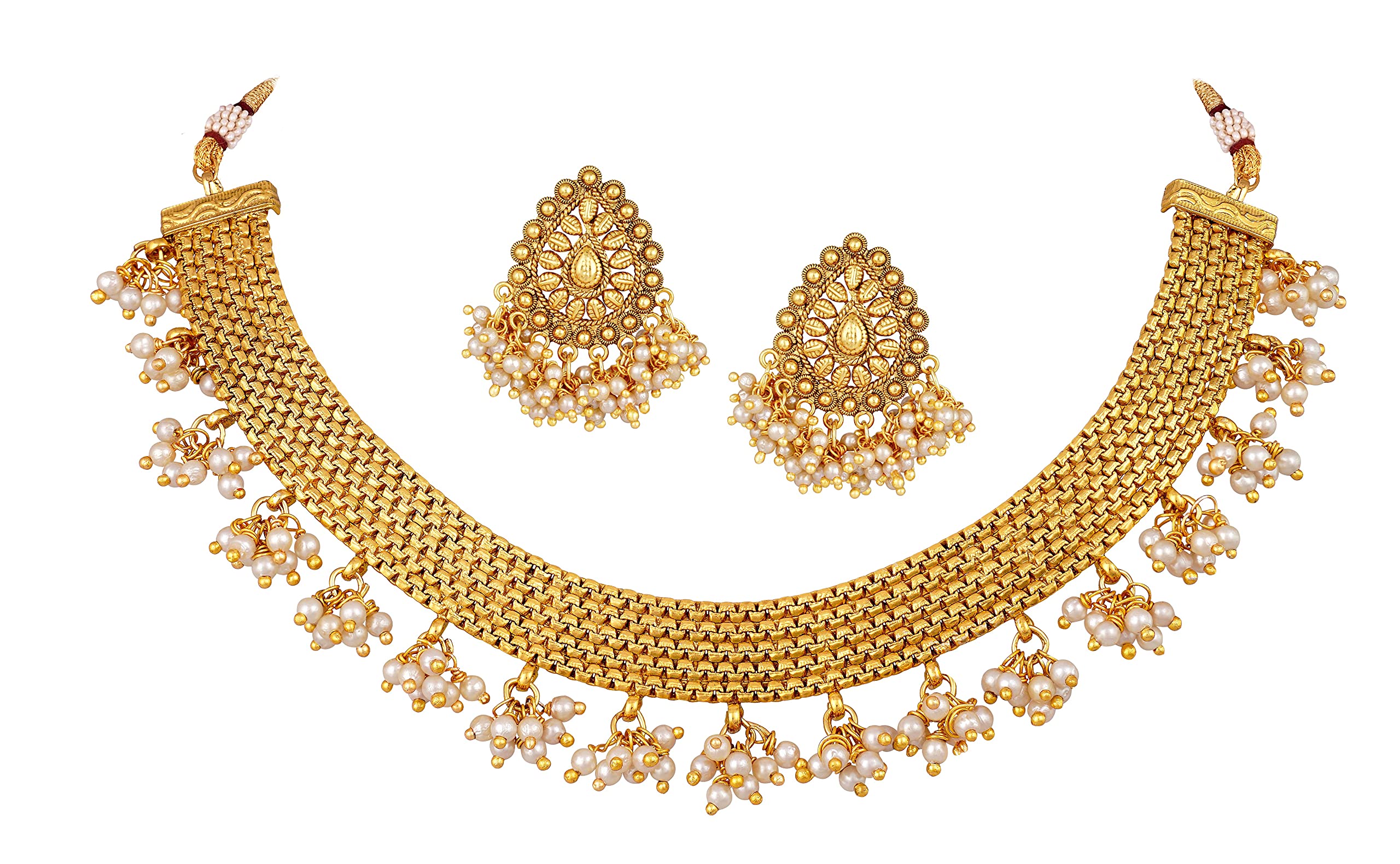 JFL - Jewellery for Less Traditional One Gram Gold Plated Leheriya Pearl Patta Necklace With Adjustable Thread and Drop Shape Earring for Women and Girls. (B0BWJ62NXG) Amazon Price History, Amazon Price Tracker
