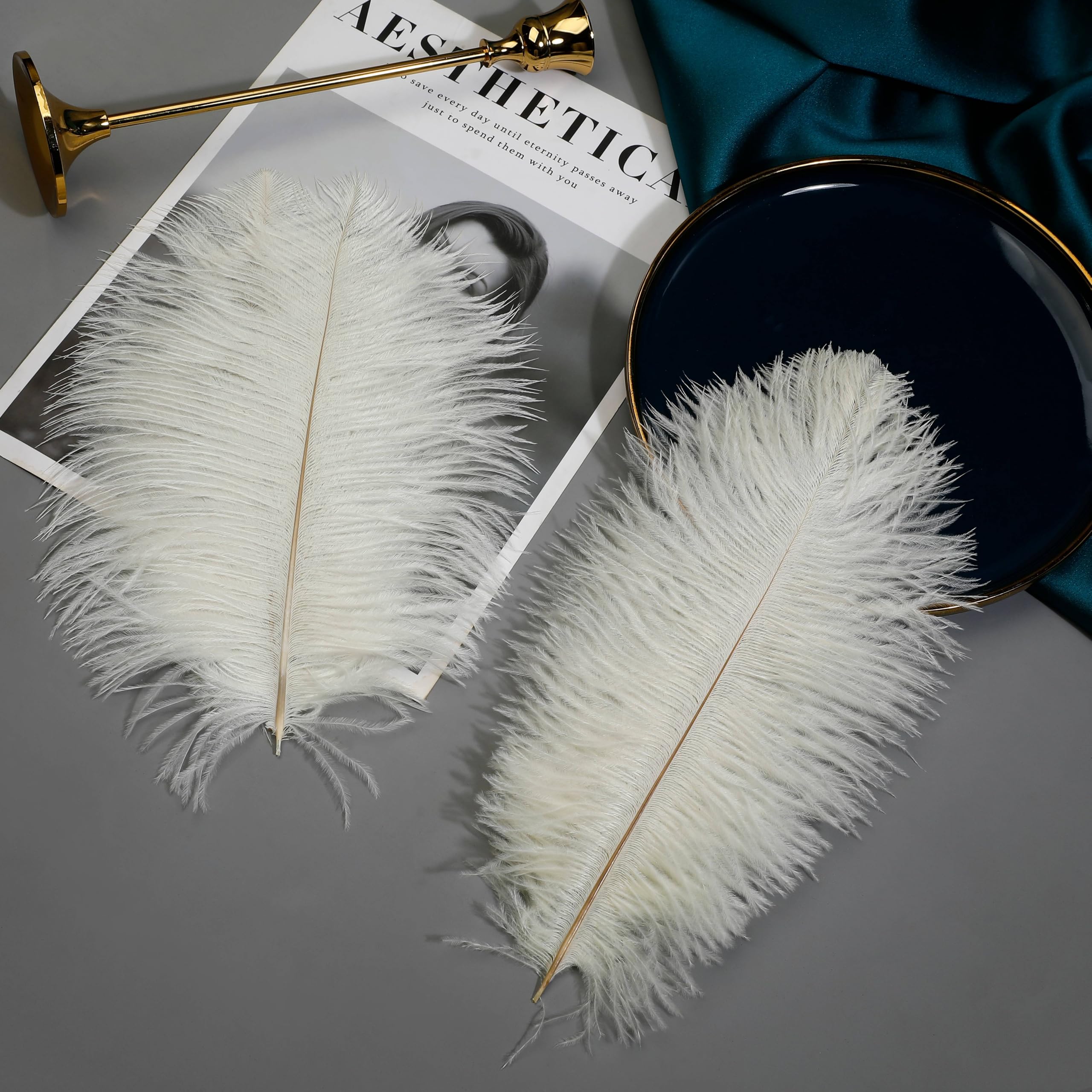 Piume di struzzo beige, 24 pezzi, 30,5-35,6 cm, color crema, per vasi, centrotavola per feste di nozze e decorazioni per la casa