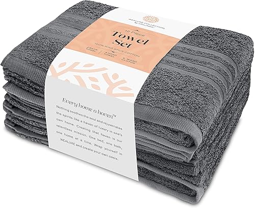 Miniatura 7 de White Classic Juego de 12 toallas Tower de baño y mano, 100% algodón, suave y afelpado, altamente absorbente, secado rápido, decoración de baño,