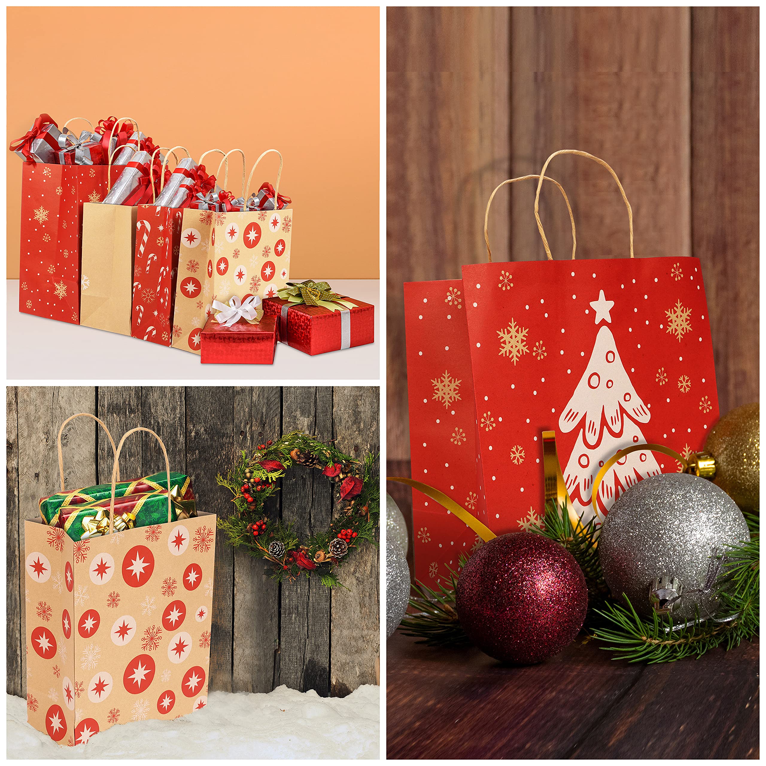 Belle Vous Sacchetti Regalo Natalizi in Carta per Feste con Manici (24pz) - 6 Sacchetti Carta con