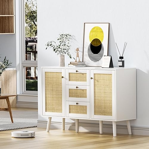 Miniatura 10 de Giluta Armario de almacenamiento negro, armario de rota aparador, armario de cocina con cajones y estantes, gabinetes de despensa de bar de café con