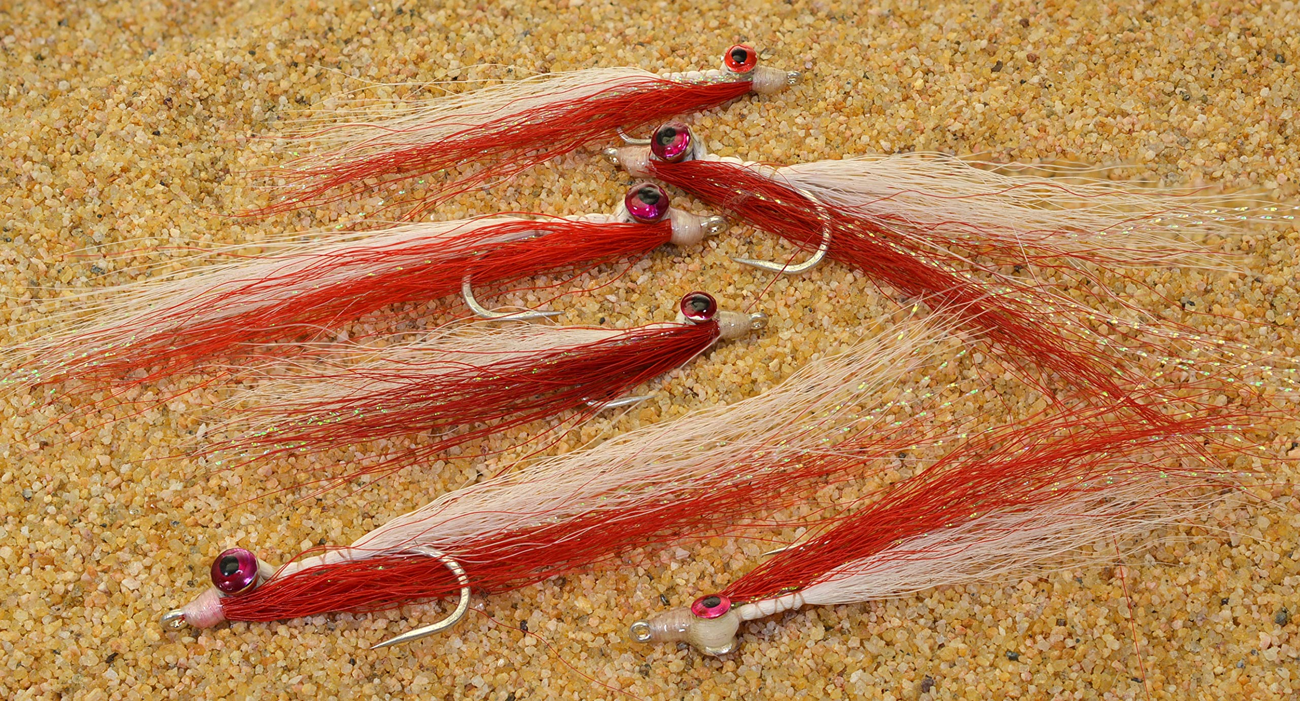 Clouser Minnow Fishing Flies - Red & White - Mustad Signature Duratin Fly Hooks - 6 Pack