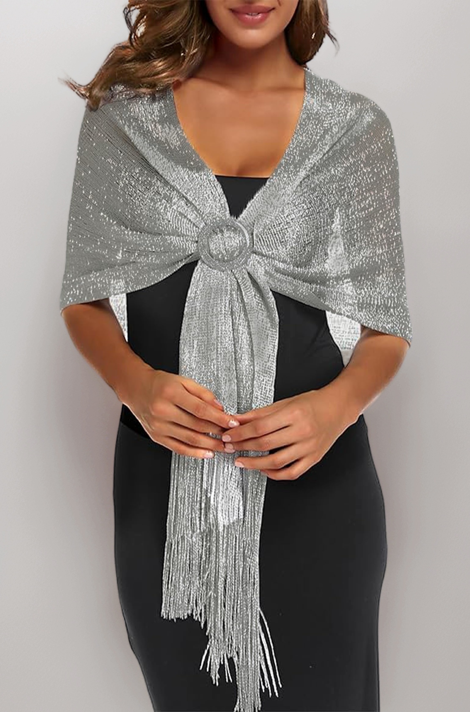 Rheane Women's Silver Shawls and Wraps Sheer