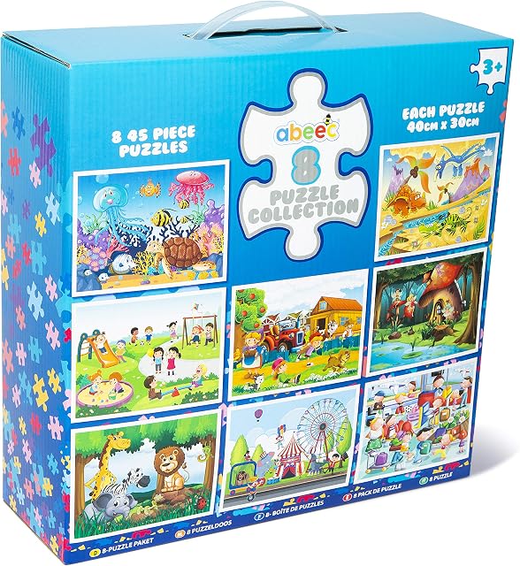 abeec 8 Puzzle Collection  8 x 45 Piece Jigsaw Puzzles for Kids 3+ - Childrens Jigsaws: Animal Jigsaw, Fairy Jigsaw, Dinosaur Jigsaw, Circus Jigsaw and More