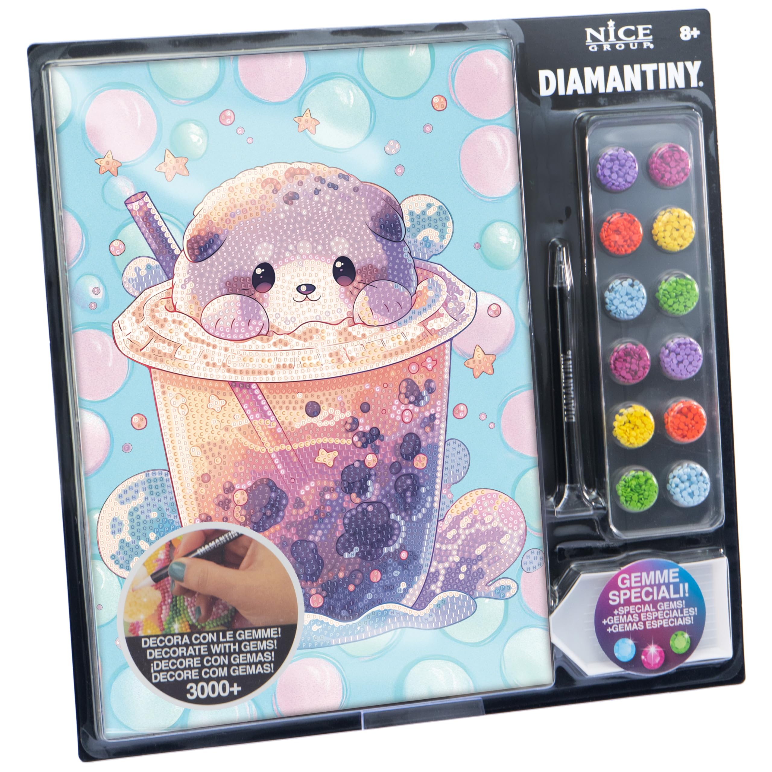 DIAMANTINY Level Up – Boba Tea – Creative Art, Kit crea il Mosaico con i Numeri, Otter