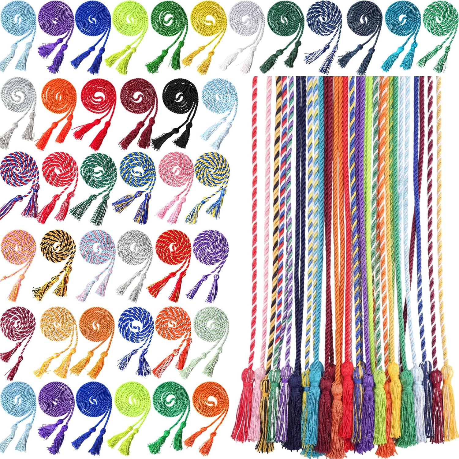 Lyrow Graduation Double Honor Cord 67'' Cord with Tassel Bulk Multicolor Polyester Fabric Braided Yarn Tassel for Bachelor Gown College Graduation Student Ceremony Party Accessory(Multicolor,36 Pack)