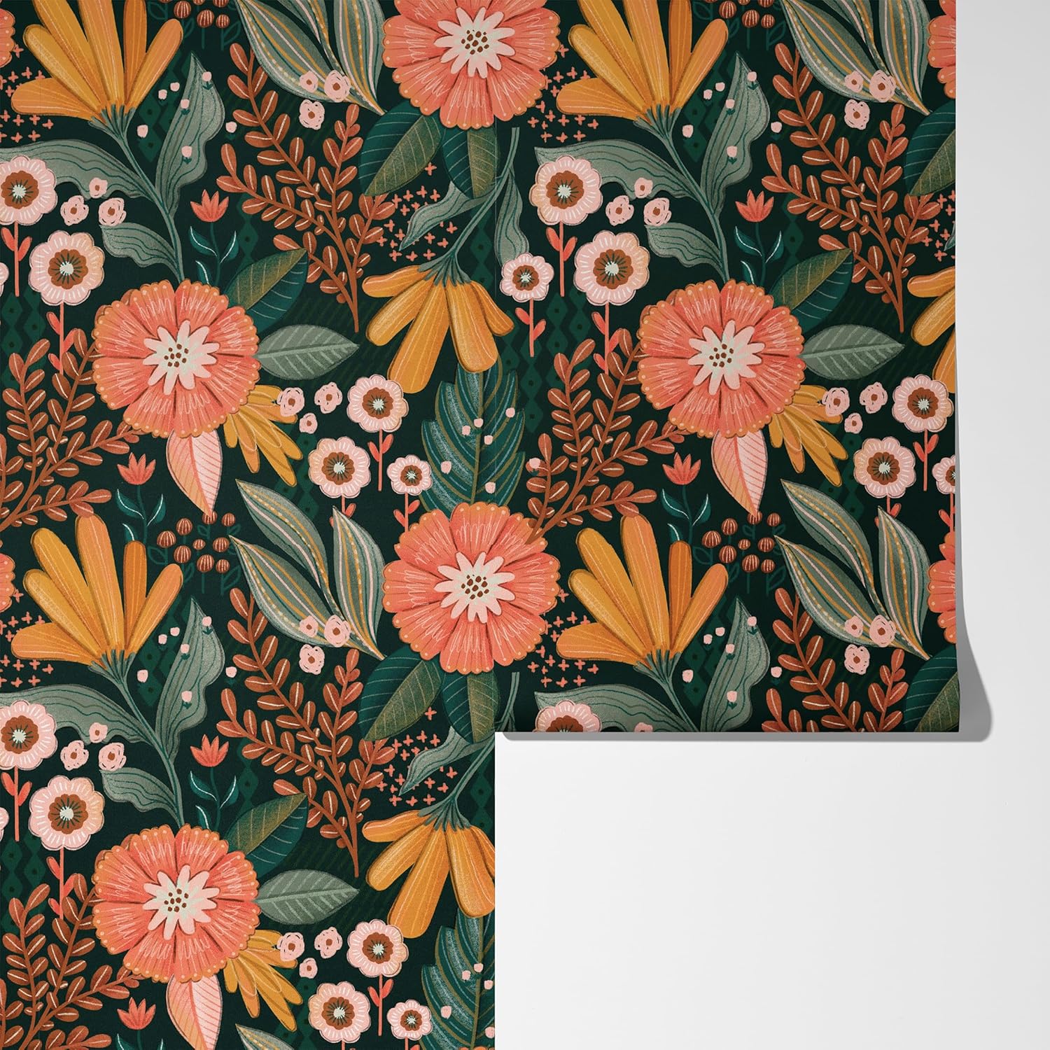 Boho Wallpaper Peel and Stick Floral Removable Contact Paper Vinyl Flower Self-Adhesive Wall Paper for Bathroom Bedroom Cabinets Drawers 17.7inch x 118inch