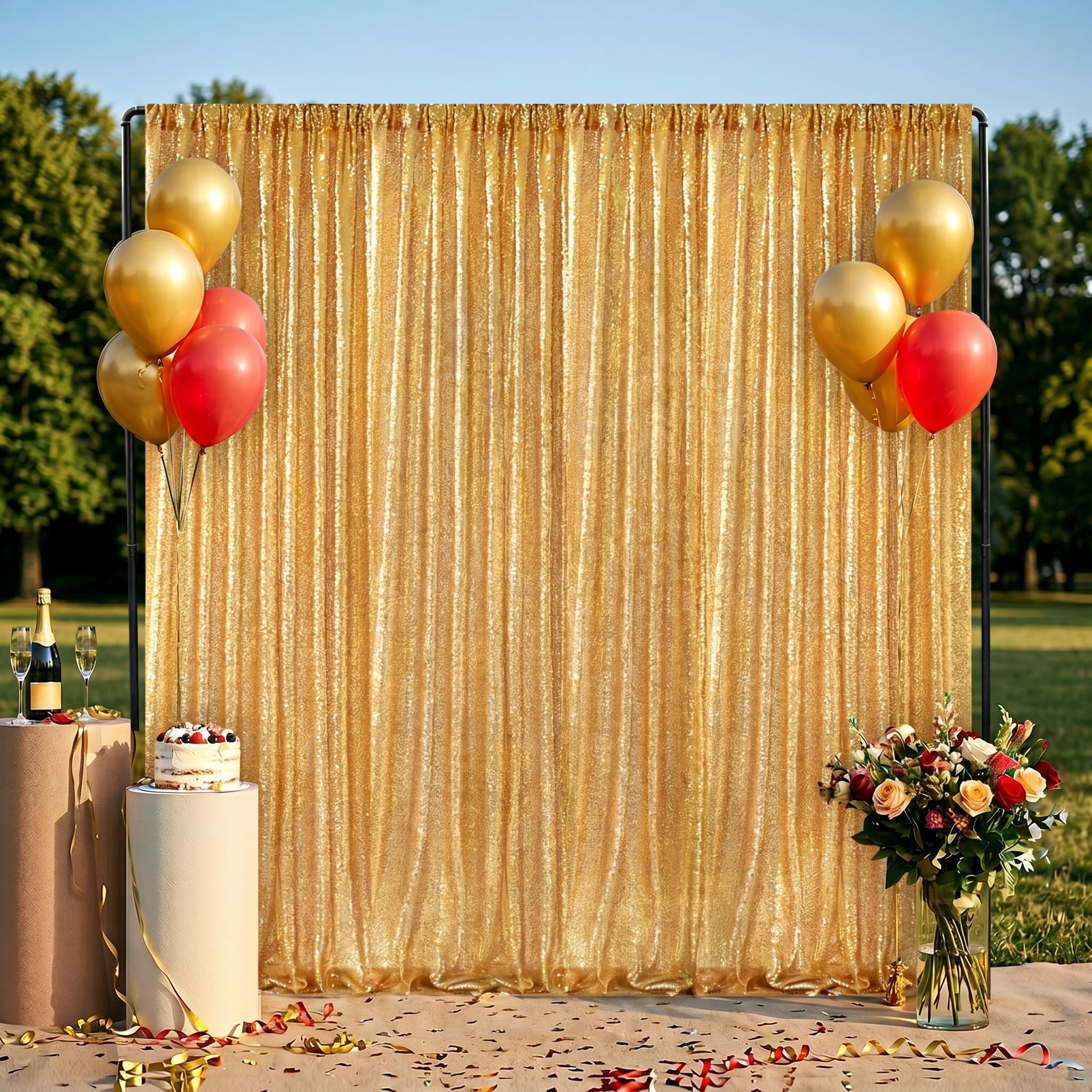 Gold Sequin Backdrop Curtain Panels Stage 2 Pieces 2FTx8FT Sheer Gold Curtains Backdrop Photo Backdrop Curtains for Wedding Birthday Party Background Drapes Christmas Decorations — Amazon image 9