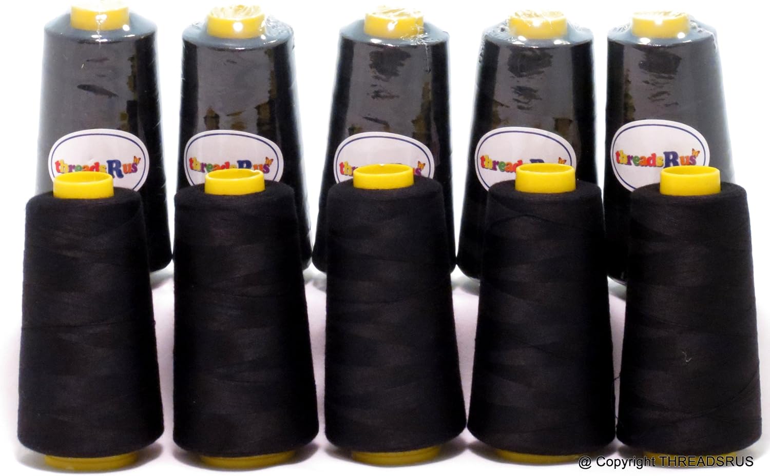 10 Cones with 3000 yds ea. of Polyester Threads for Sewing Quilting Serger Black Color from Threadnanny