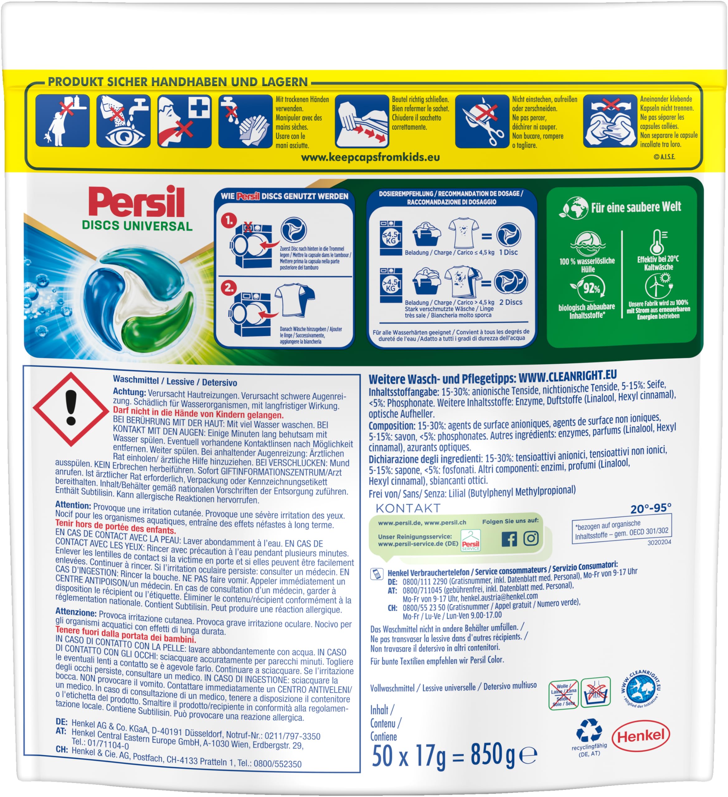 Persil Tiefenrein 4in1 DISCS (100 Waschladungen), Universal Waschmittel mit Tiefenrein-Frische, Vollwaschmittel für reine Wäsche und hygienische Frische für die Maschine